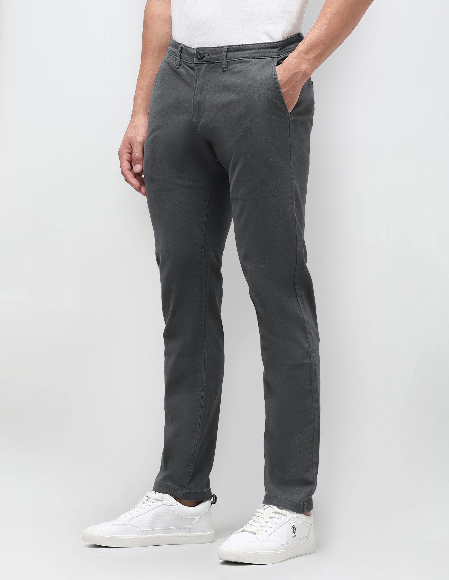 Slim Tapered Fit Twill Trousers Dark Grey - U.S. Polo Assn. India | Large