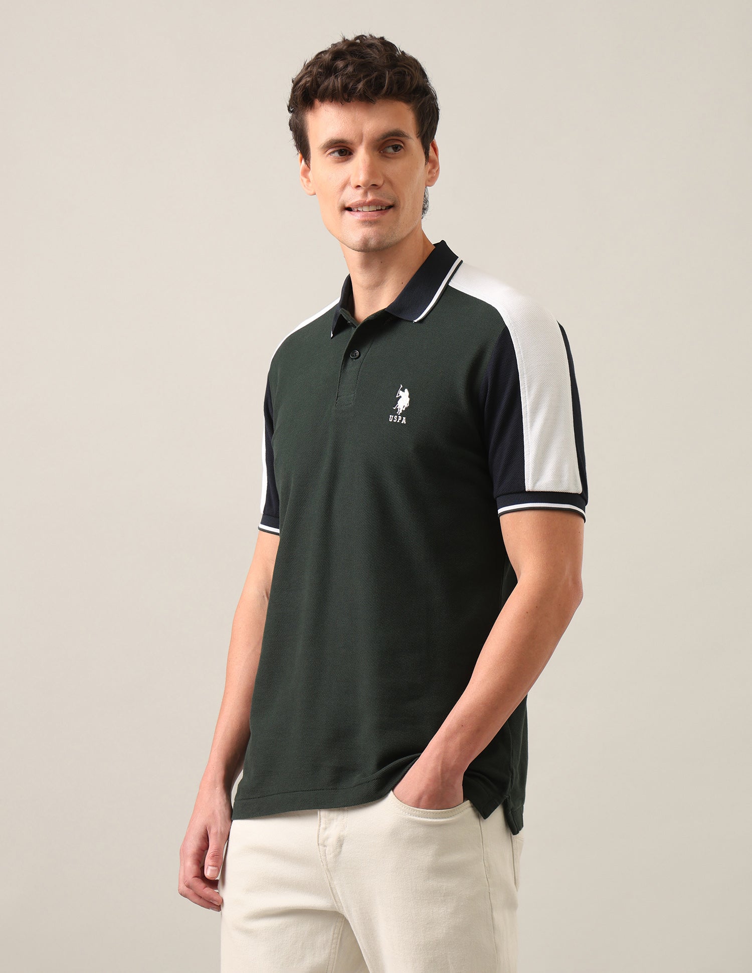Solid Slim Fit Polo Shirt Green - U.S. Polo Assn. India | Large