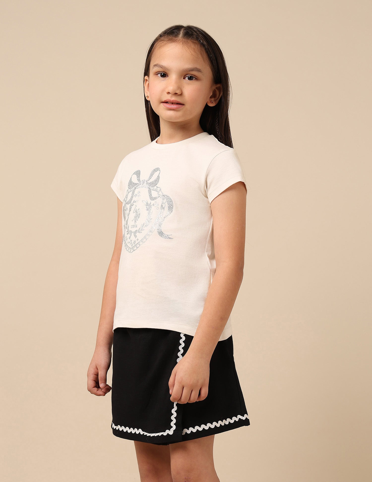 Girls Embellised Metallic Brand Printed Top Off White - U.S. POLO ASSN. | Large