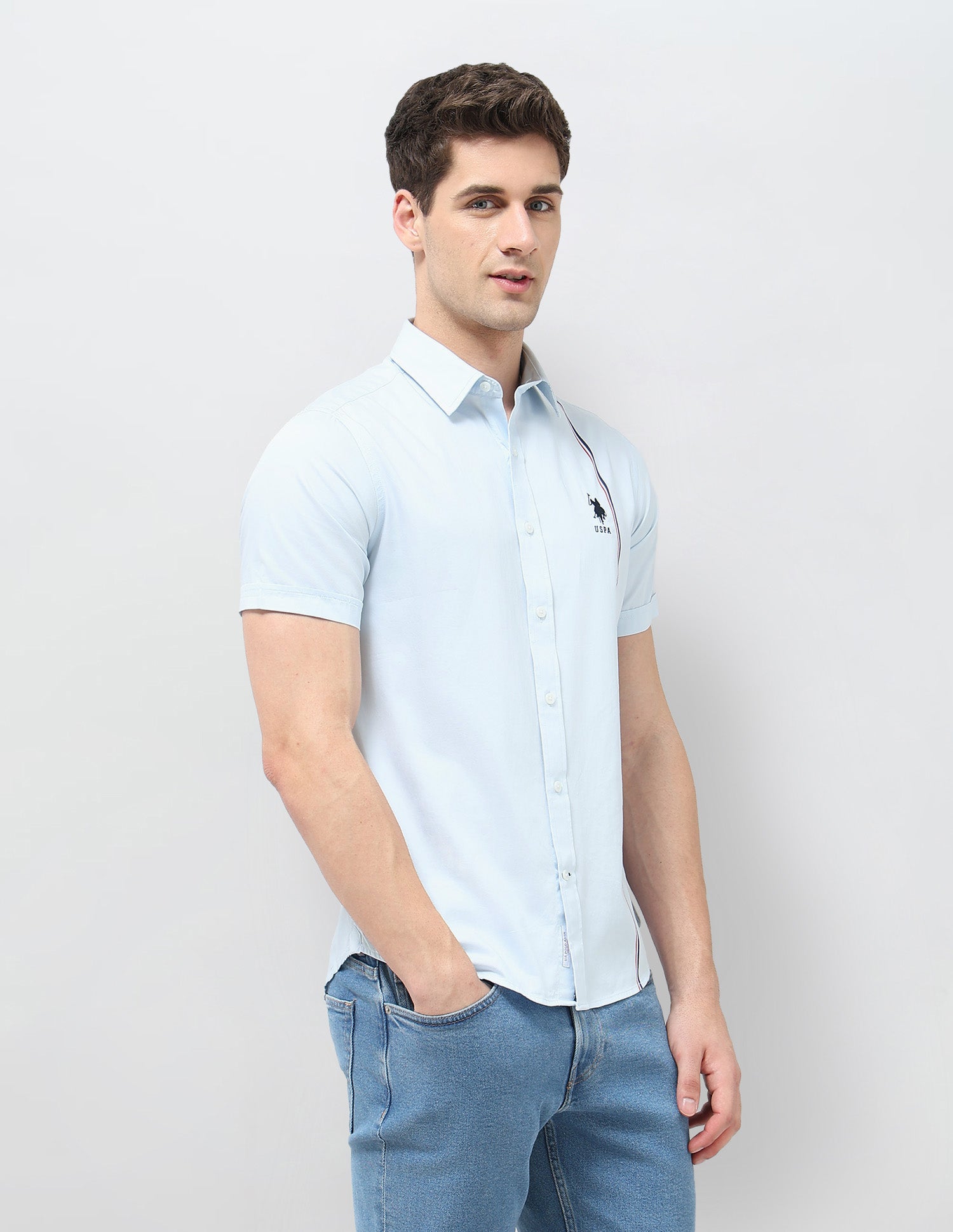 Vertical Striped Twill Shirt Light Blue - U.S. POLO ASSN. | Large