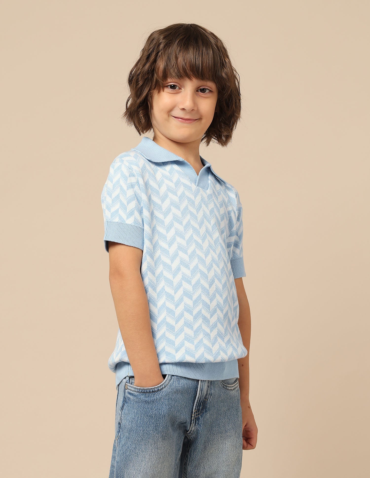 Boys Chevron Printed Regular Fit Polo Shirt White - U.S. POLO ASSN. | Large