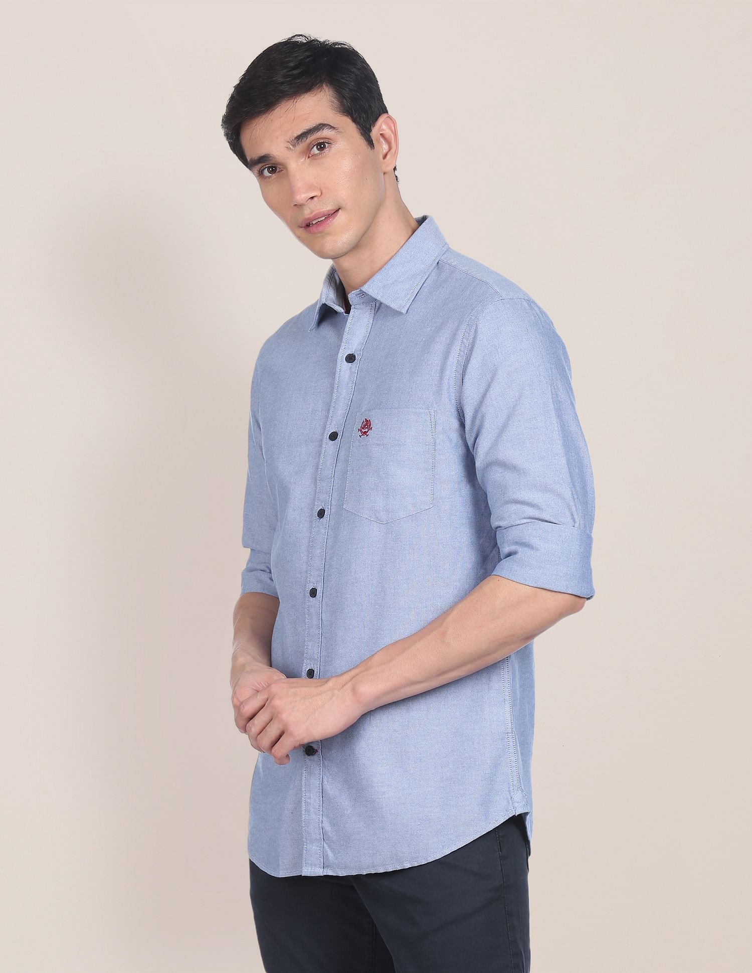 Solid Spread Collar Casual Shirt Blue - U.S. Polo Assn. India | Large