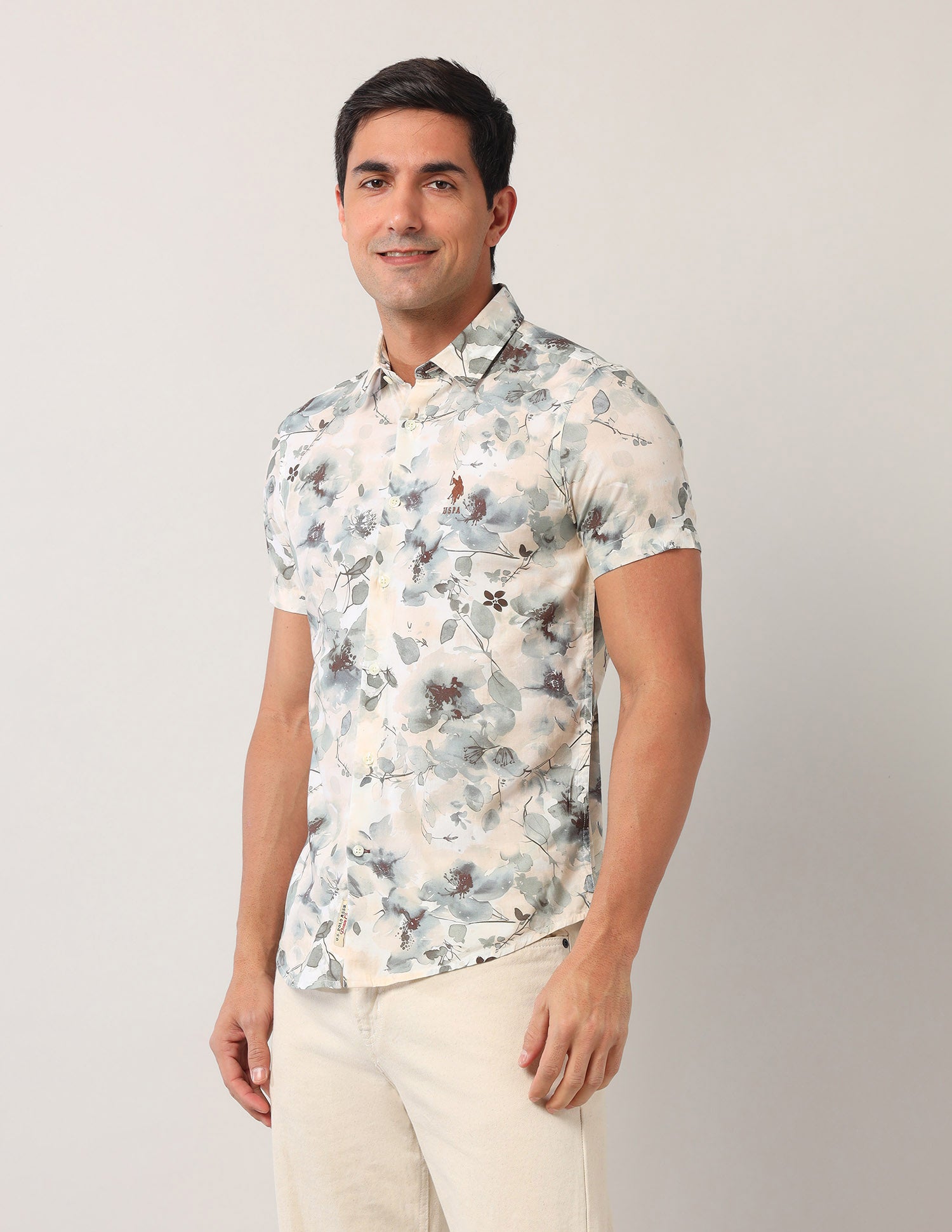 Floral Printed Regular Fit Shirt Beige - U.S. Polo Assn. India | Large