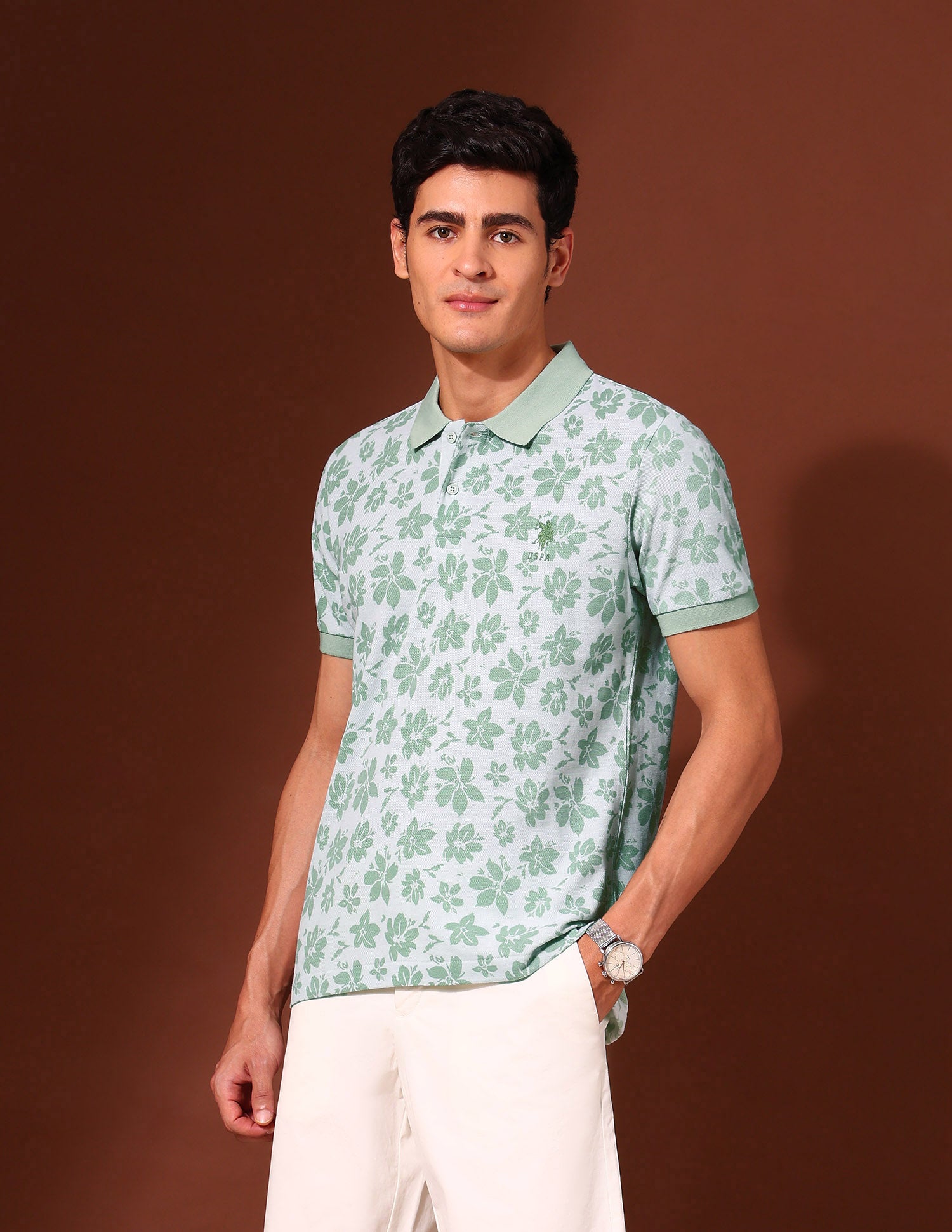 Floral Printed Work and Wander Polo Shirt Aqua - U.S. Polo Assn. India | Large