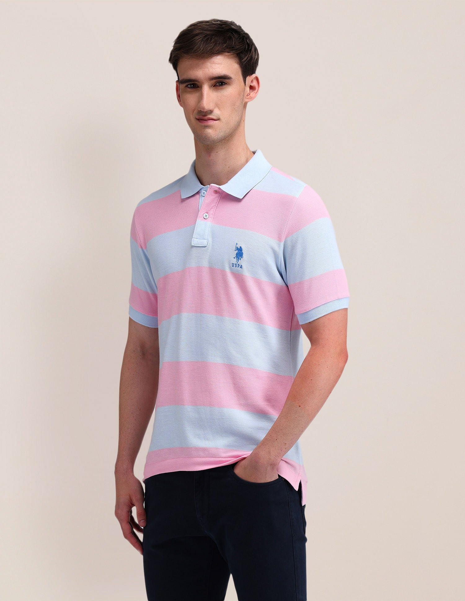 Slim Fit Horizontal Striped Polo Shirt Light-Blue - U.S. Polo Assn. India | Large