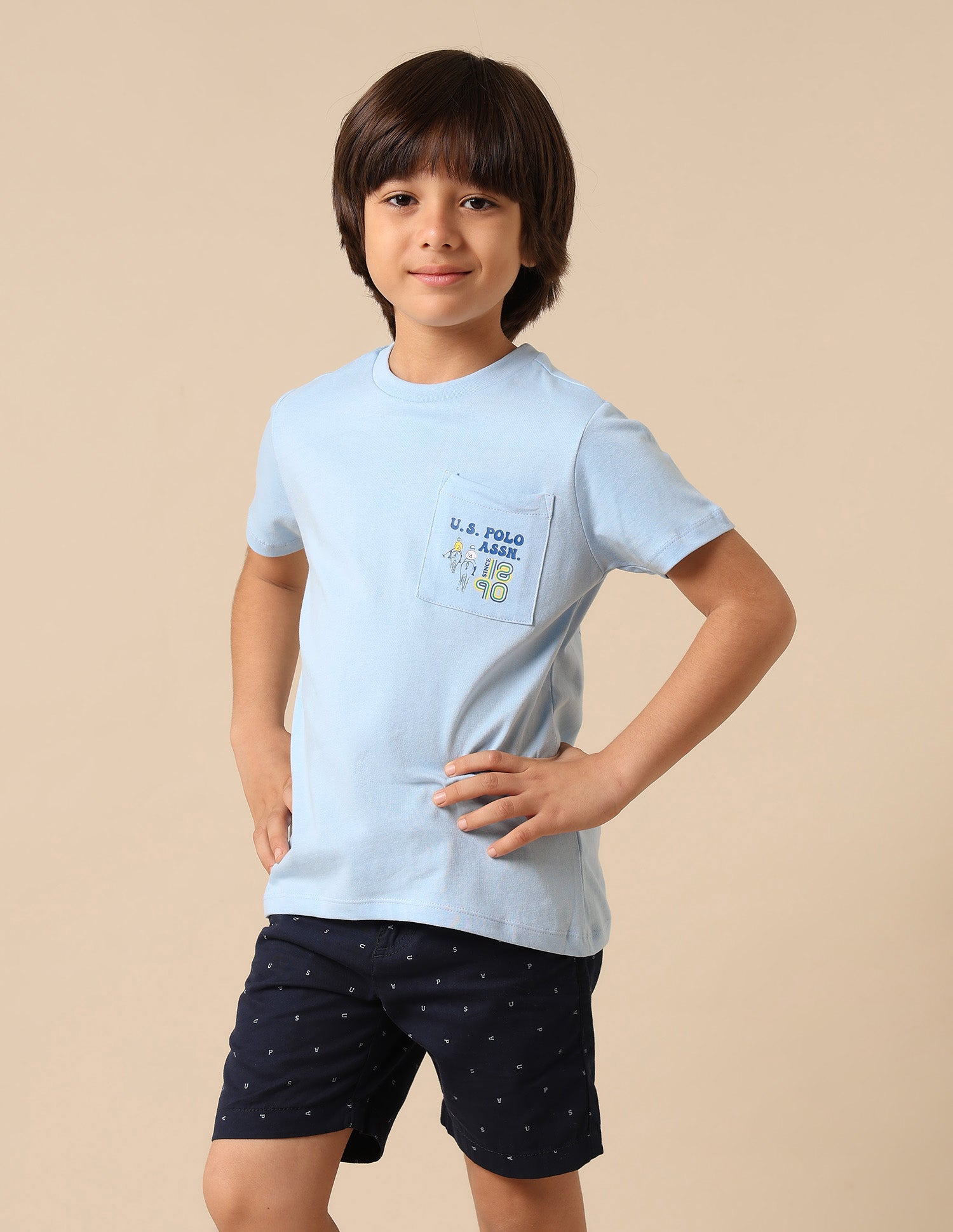 Boys Graphic Printed Regular Fit T Shirt Light Blue - U.S. POLO ASSN. | Large