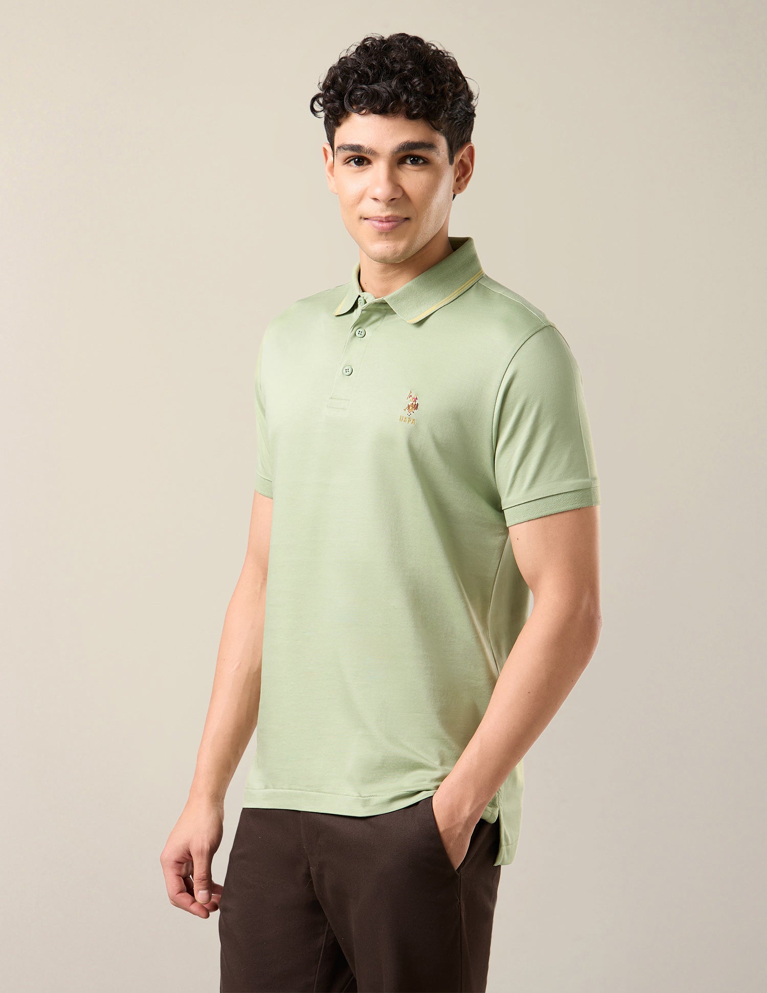 Solid Slim Fit Polo Shirt Light Green - U.S. Polo Assn. India | Large