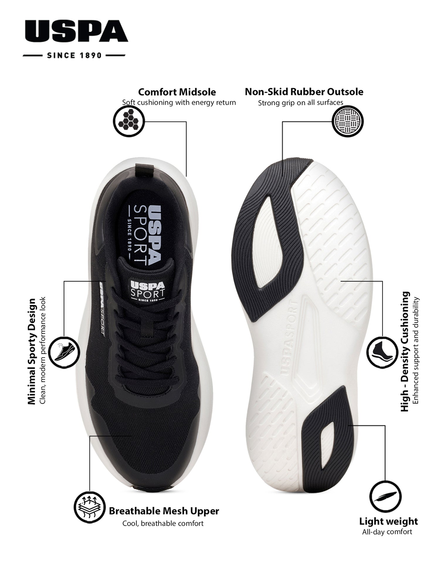 Men Black Blaze Uspa Sport Sneakers Black - U.S. Polo Assn. India | Large