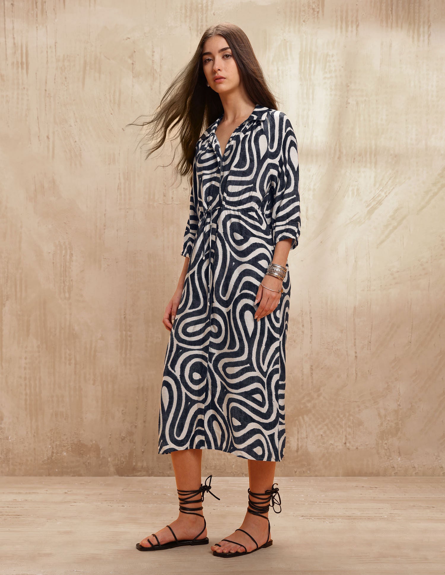 Abstract Printed Shirt Dress Black & White - U.S. POLO ASSN. | Large