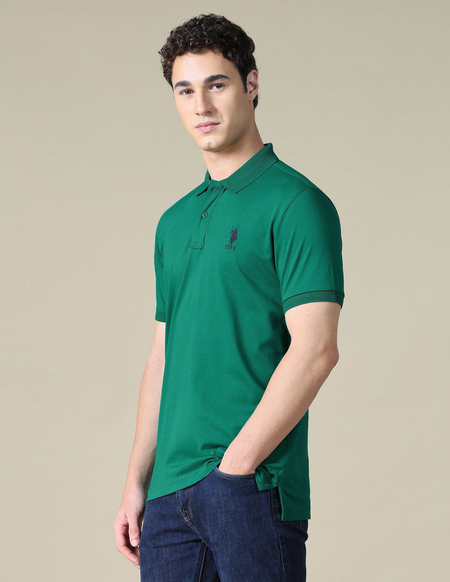 Solid Regular Fit Polo Shirt Green - U.S. Polo Assn. India | Large