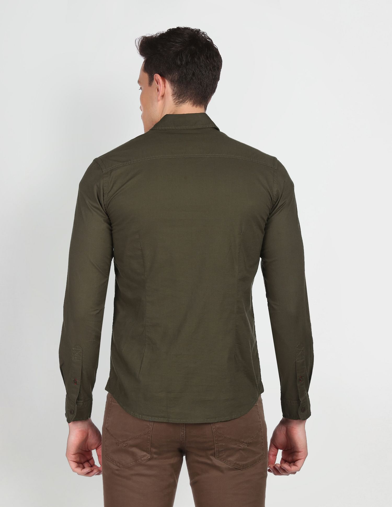 Cotton Solid Casual Shirt Olive - U.S. POLO ASSN. | Large