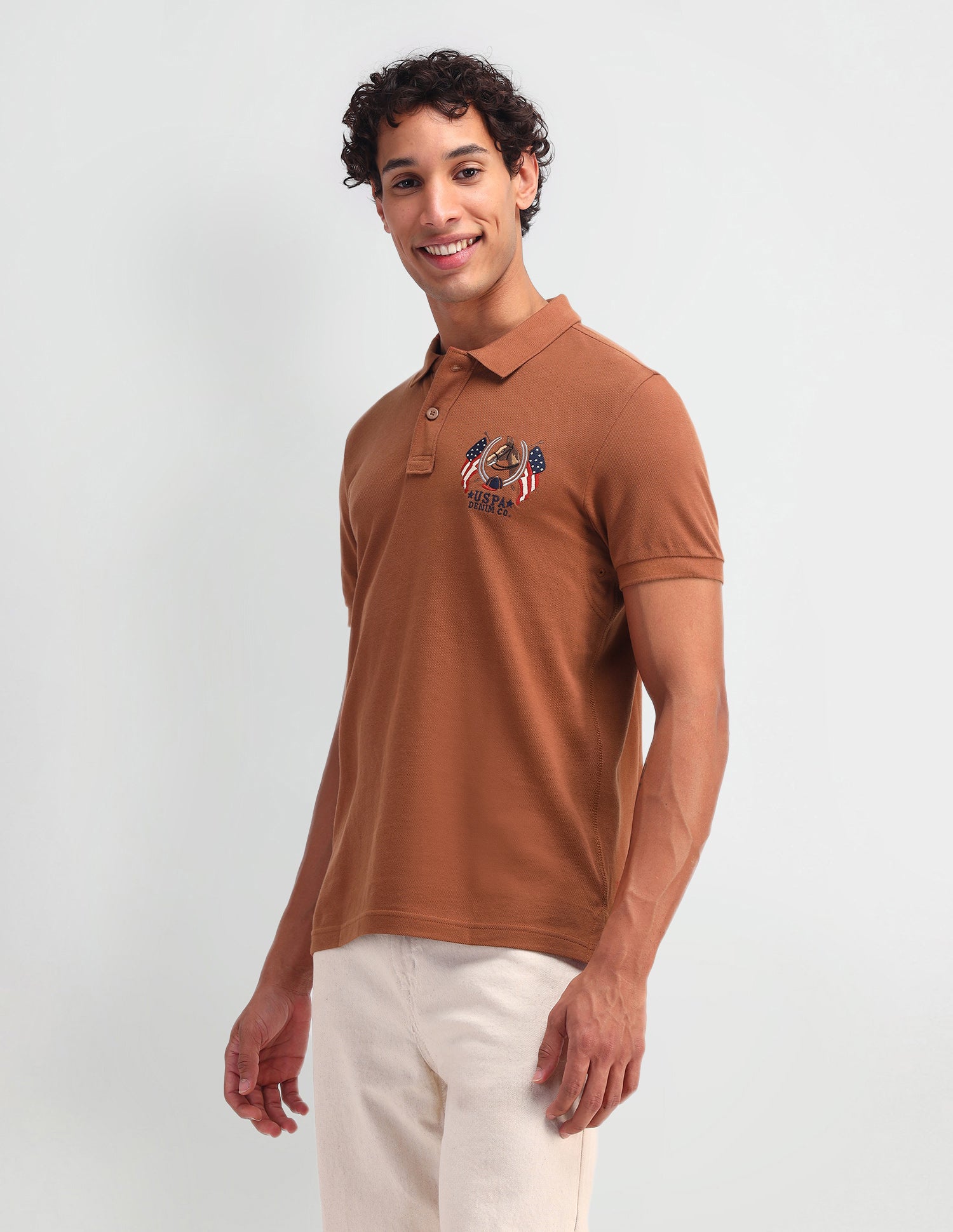 Brand Printed Pattern Muscle Fit Polo Shirt Autumn Leaf - U.S. Polo Assn. India | Large