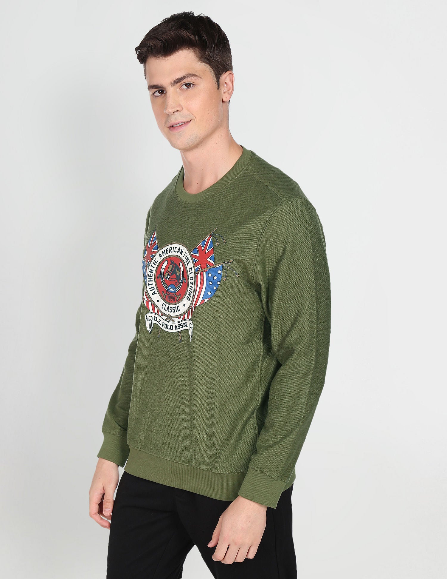 Graphic Print Cotton Sweatshirt Olive - U.S. Polo Assn. India | Large
