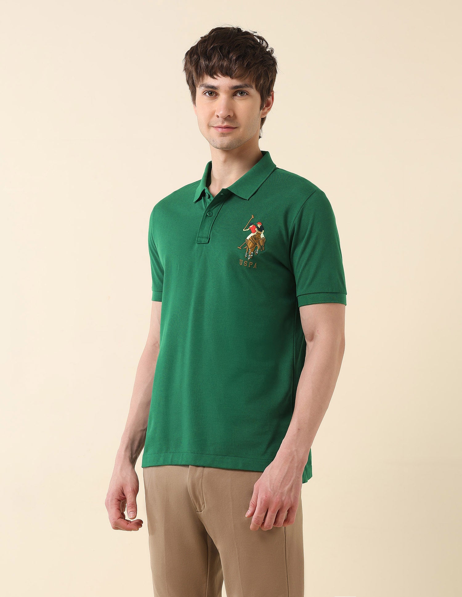 Brand Embroidered Modern Monochrome Polo Shirt Green - U.S. Polo Assn. India | Large