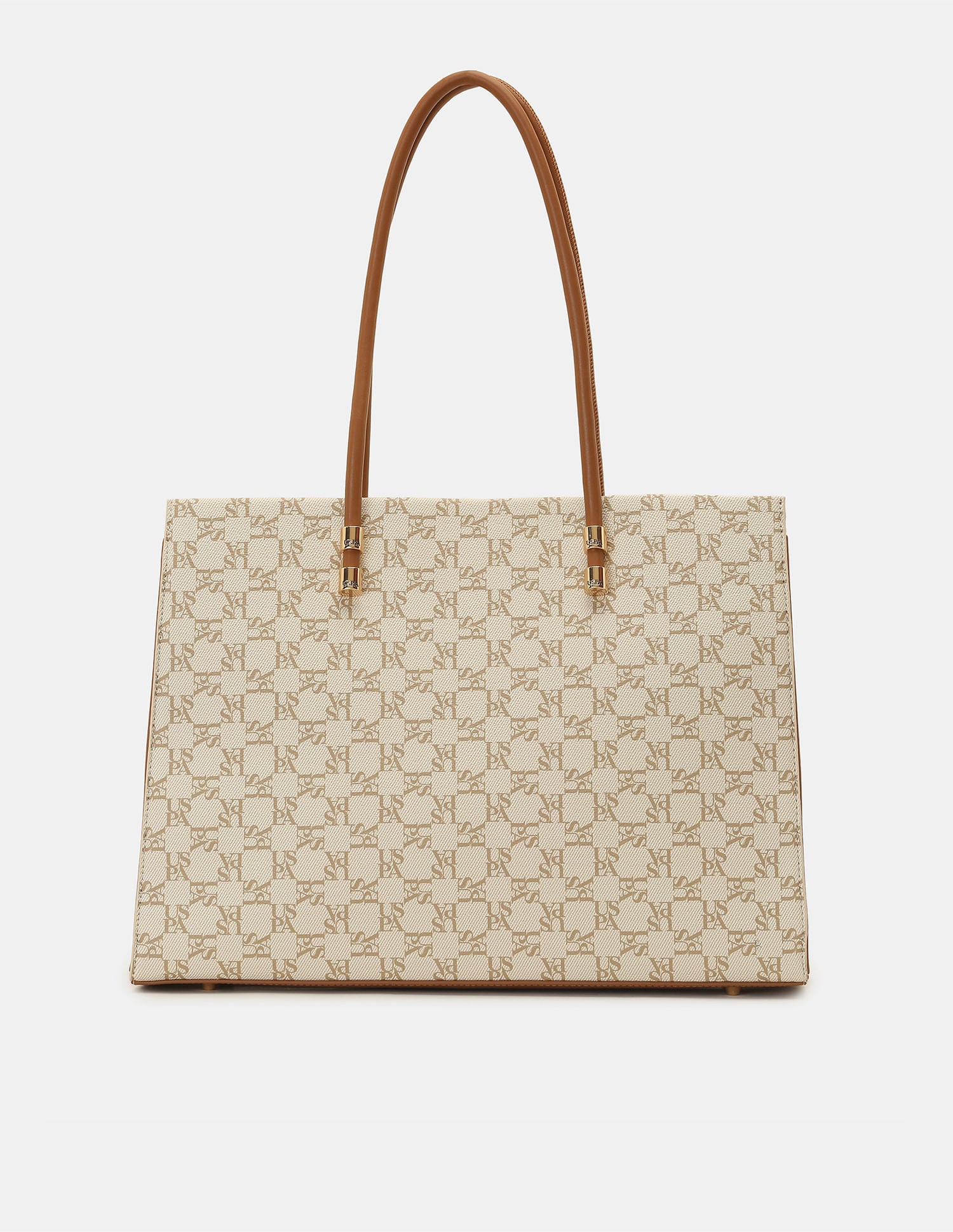 Women  Bella Tote Bag with Monogram Print Beige - U.S. POLO ASSN. | Large