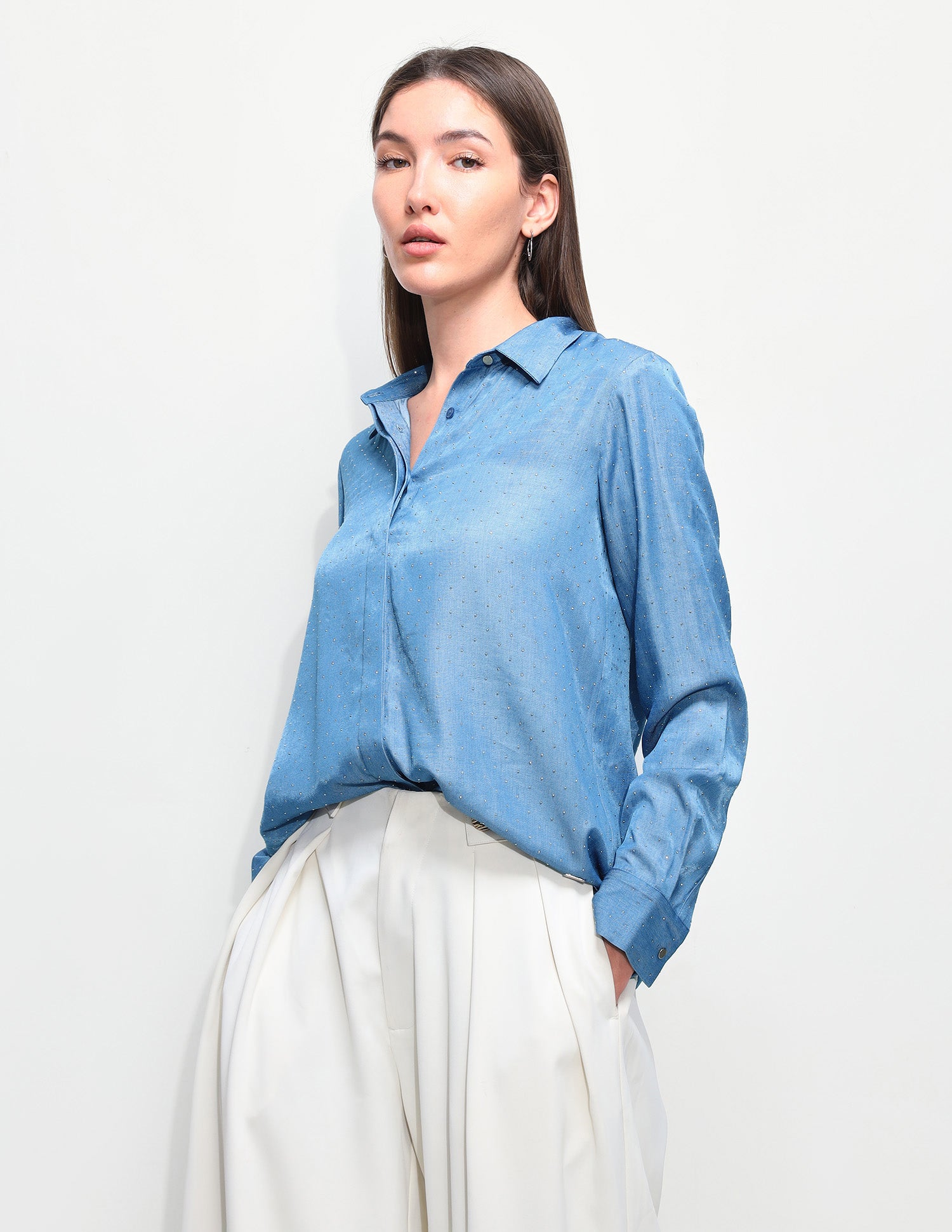Stud Embellished Regular Fit Shirt Blue - U.S. Polo Assn. India | Large