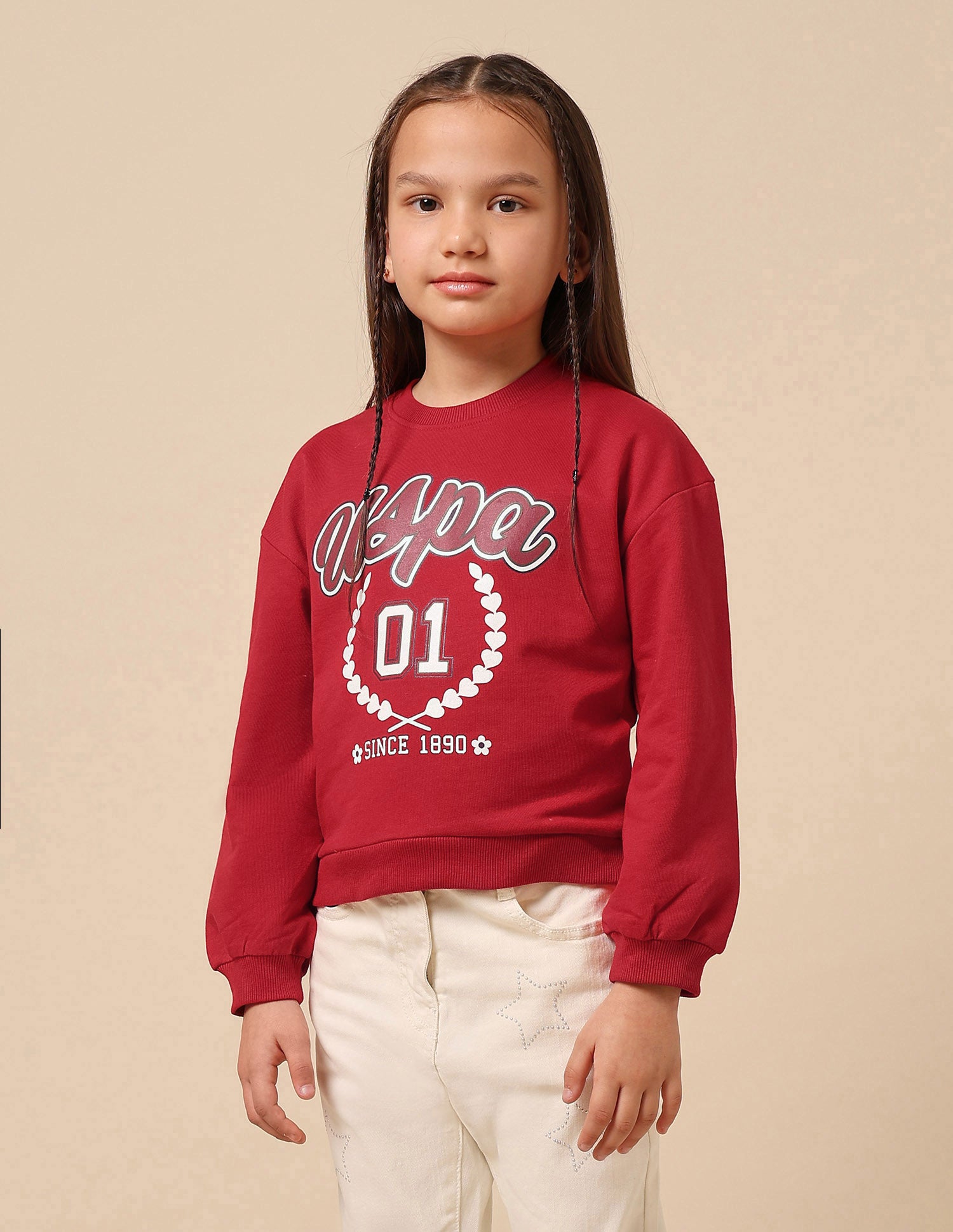 Girls Brand Printed Numeric Sweatshirt Red - U.S. POLO ASSN. | Large