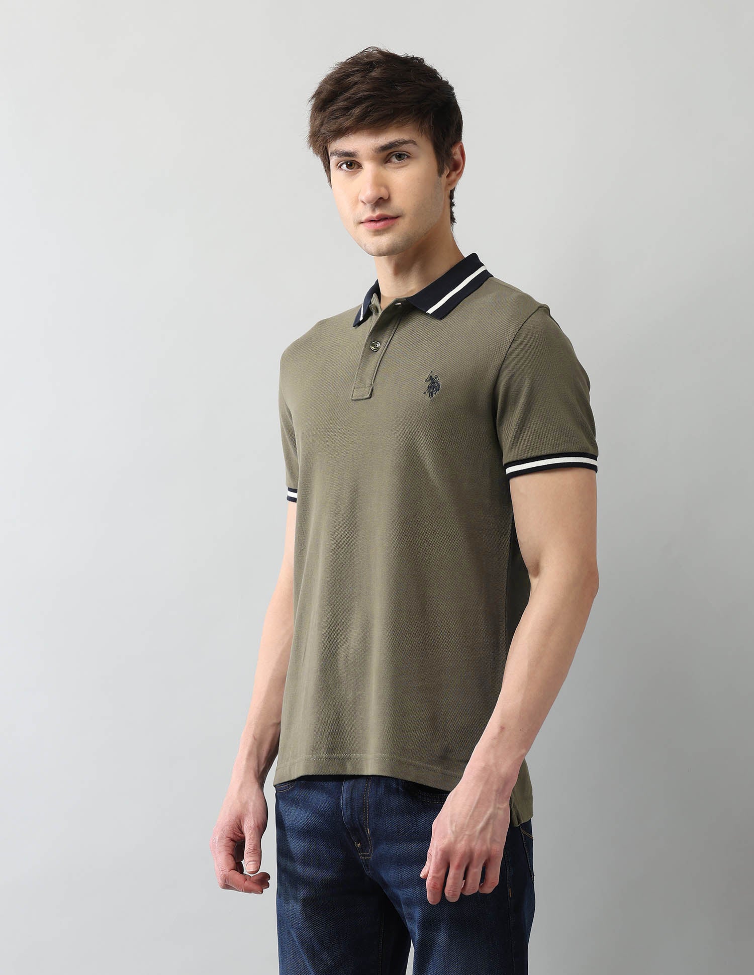 Solid Muscle Fit Polo Shirt Light Olive - U.S. Polo Assn. India | Large