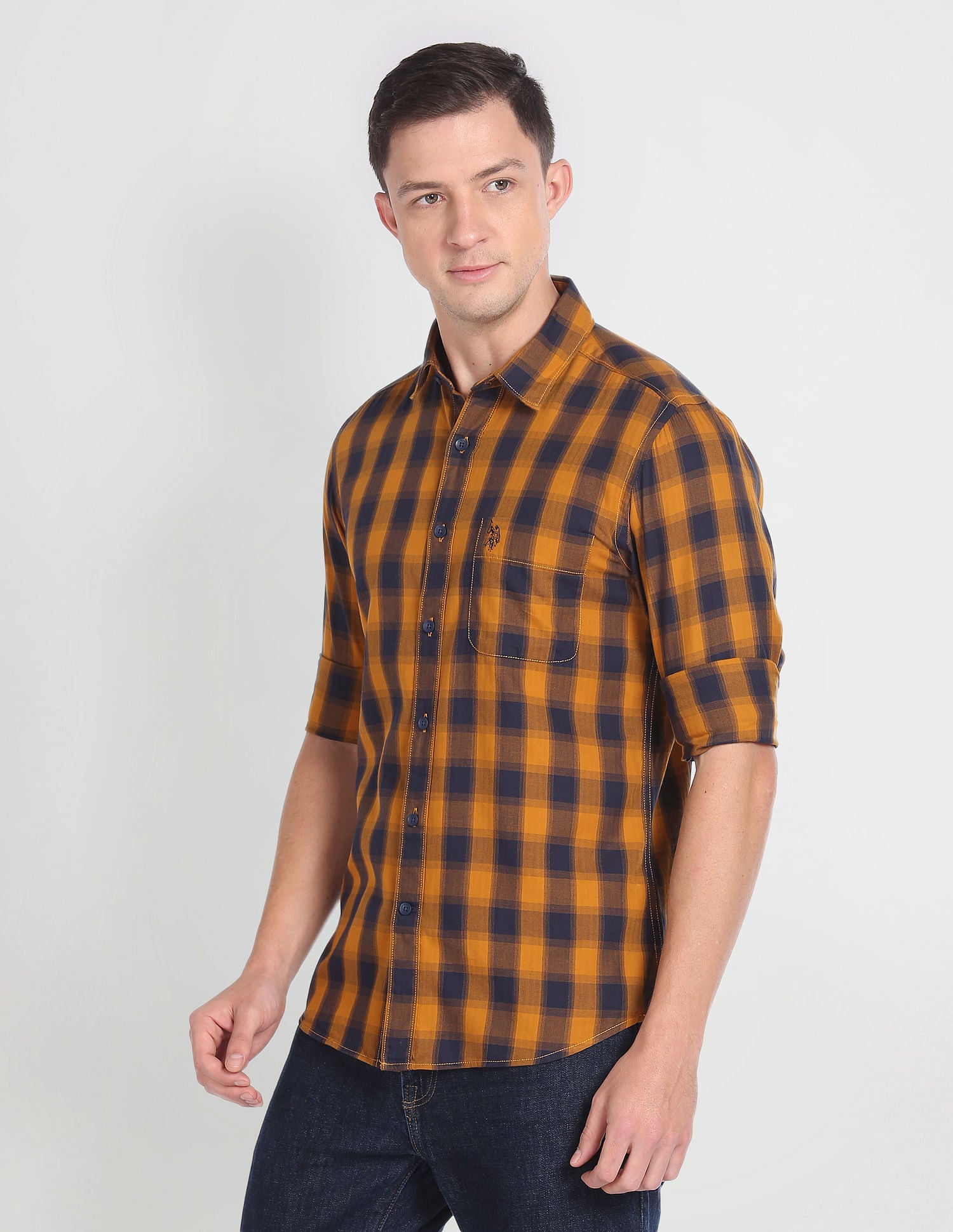 Tartan Check Slim Fit Shirt Ochre - U.S. Polo Assn. India | Large