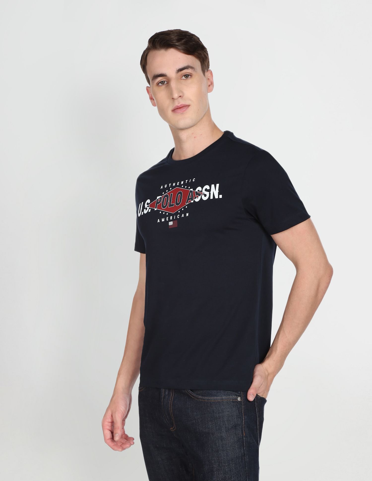 Ribbed Crew Neck Cotton T-Shirt Navy - U.S. POLO ASSN. | Large