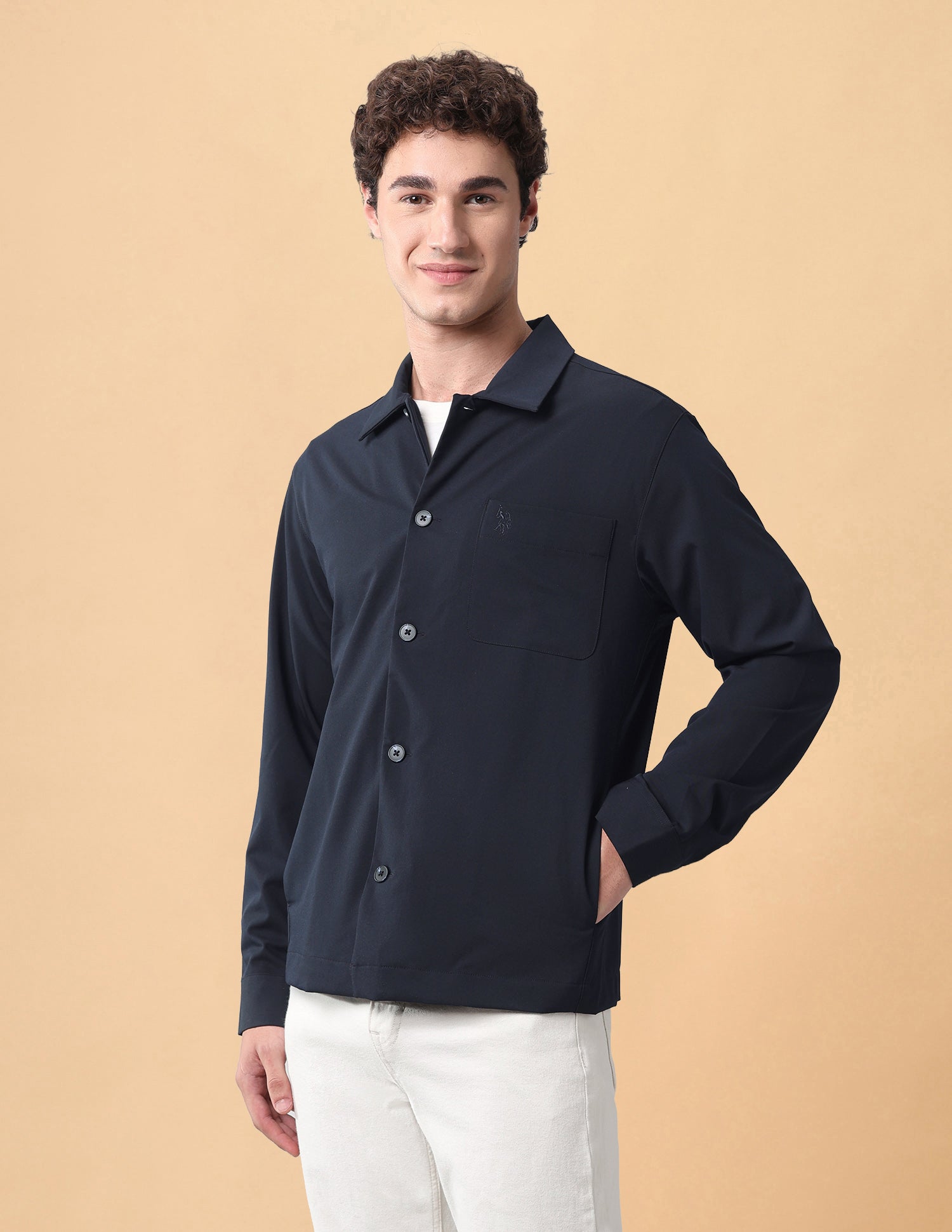 Pacho X Solid Regular Fit Shacket Navy - U.S. Polo Assn. India | Large
