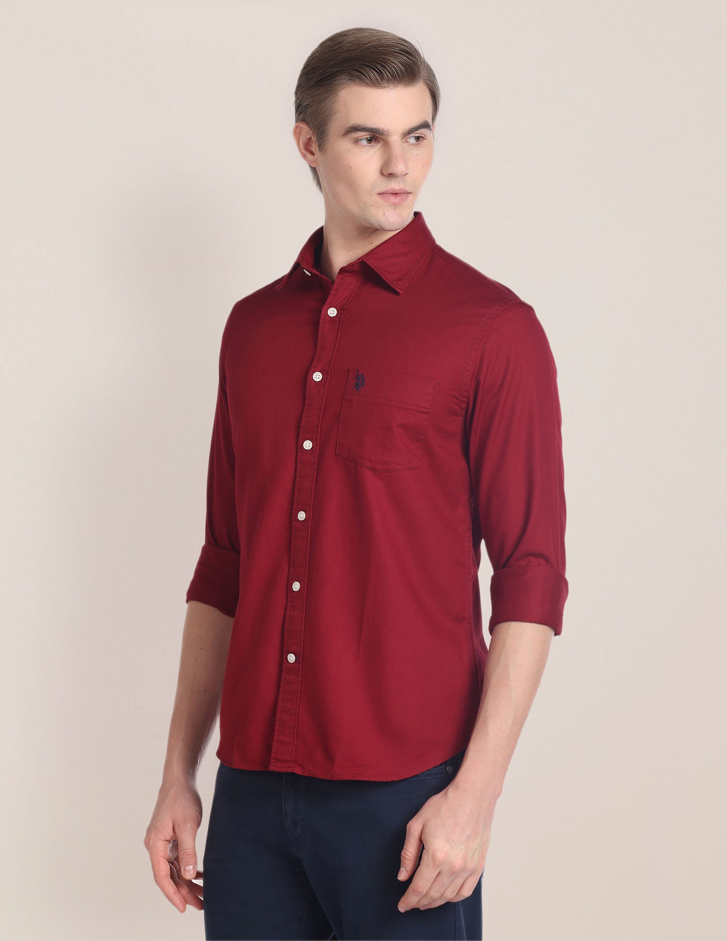 Solid Twill Casual Shirt Maroon - U.S. Polo Assn. India | Large