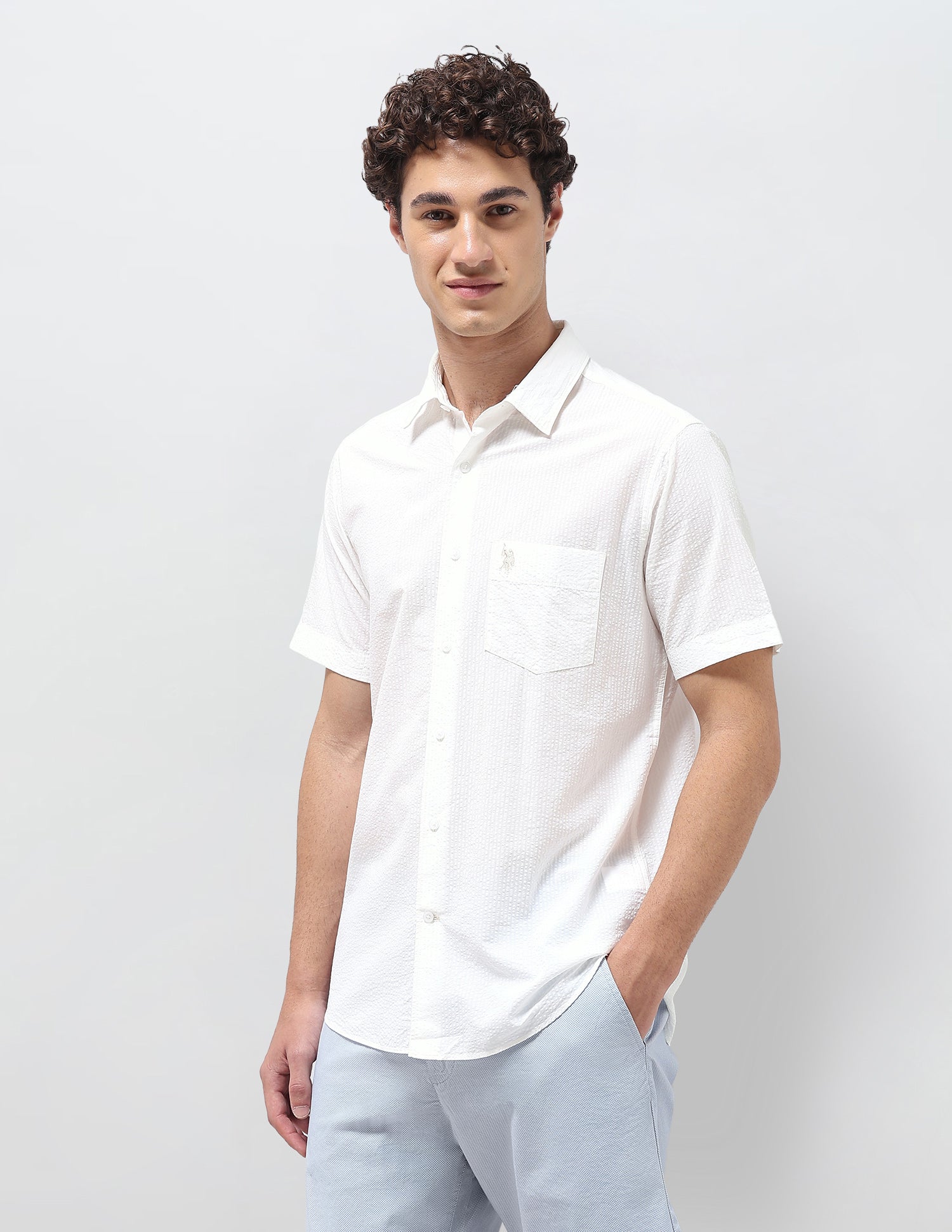 Pinstriped Seersucker Shirt Off White - U.S. Polo Assn. India | Large