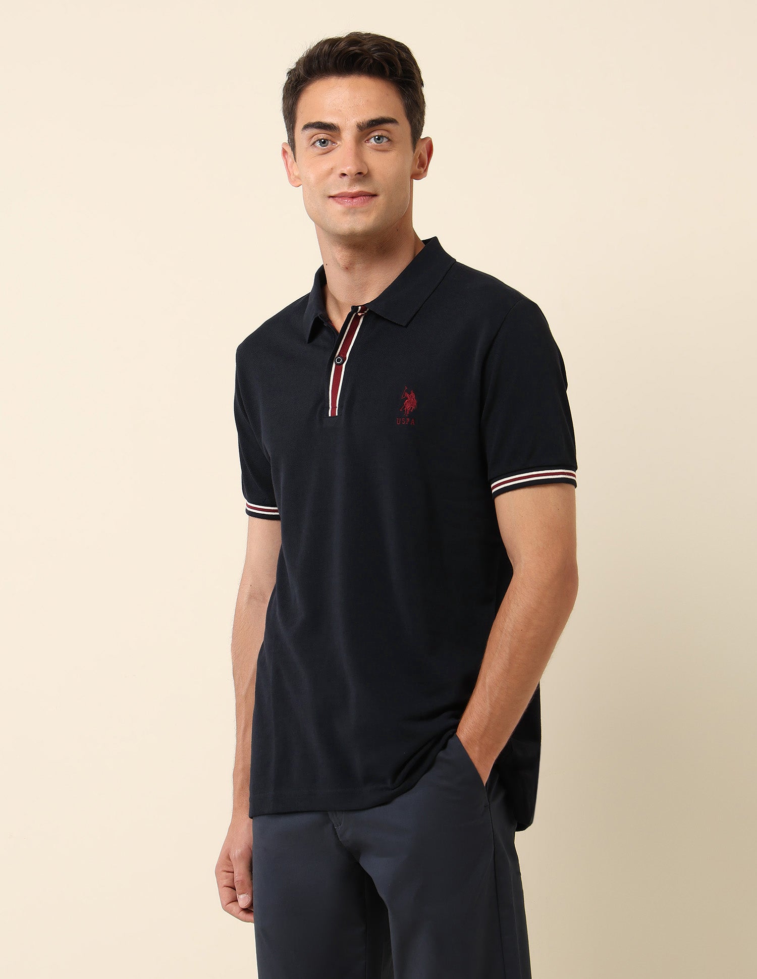 Solid Slim Fit Polo Shirt Navy - U.S. Polo Assn. India | Large
