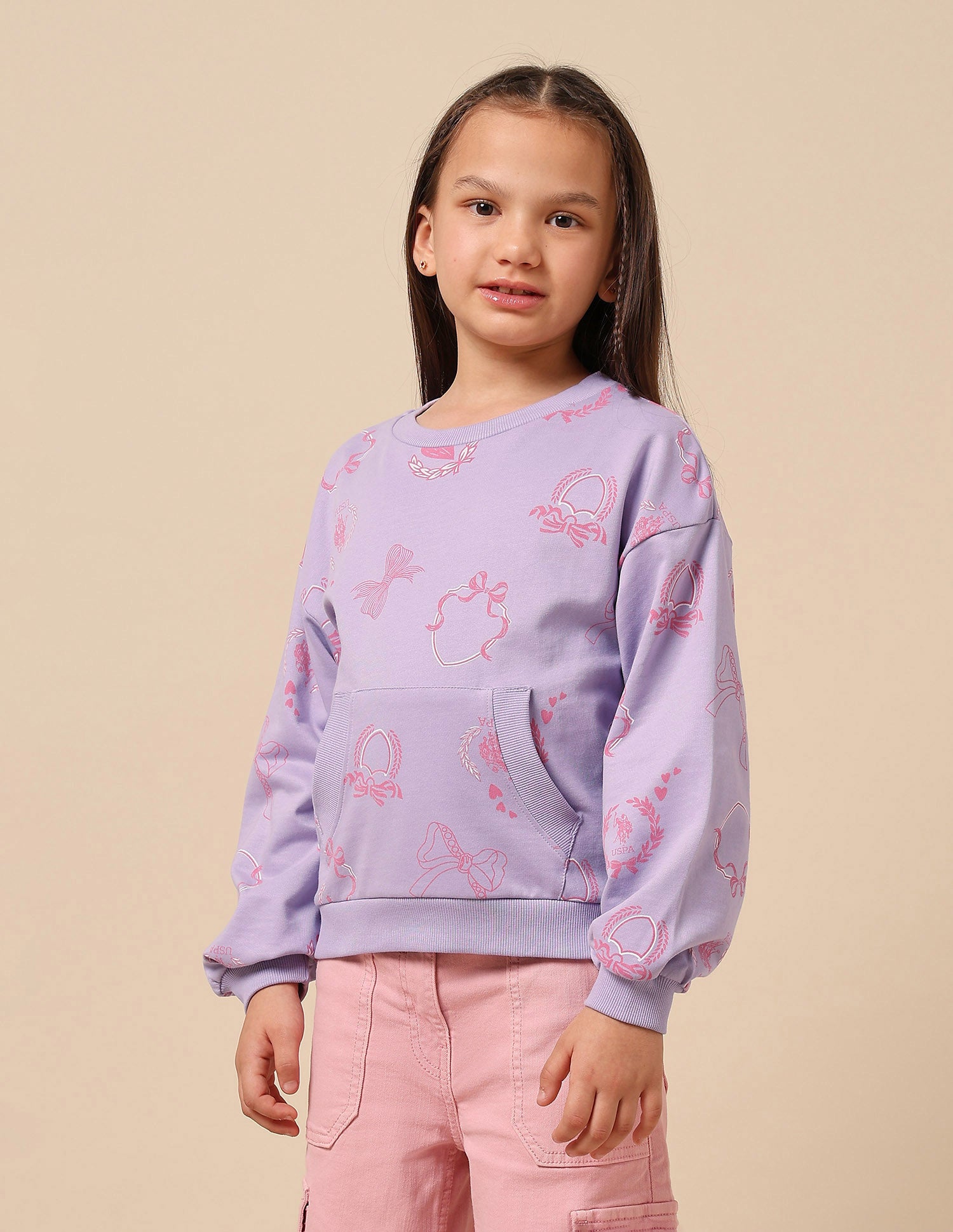 Girls Graphic Printed Regular Fit Sweatshirt Lavender - U.S. POLO ASSN. | Large