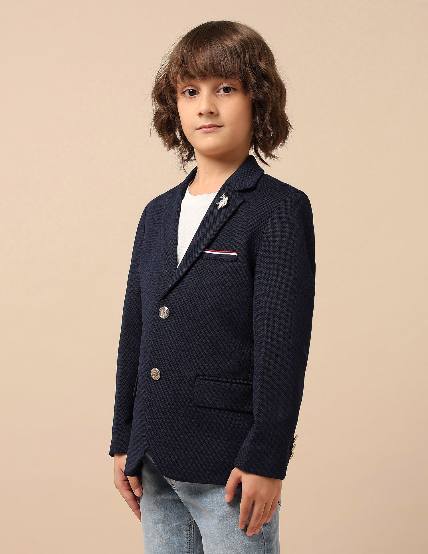 Boys Single Breasted Regular Fit Blazer Navy - U.S. Polo Assn. India | Large