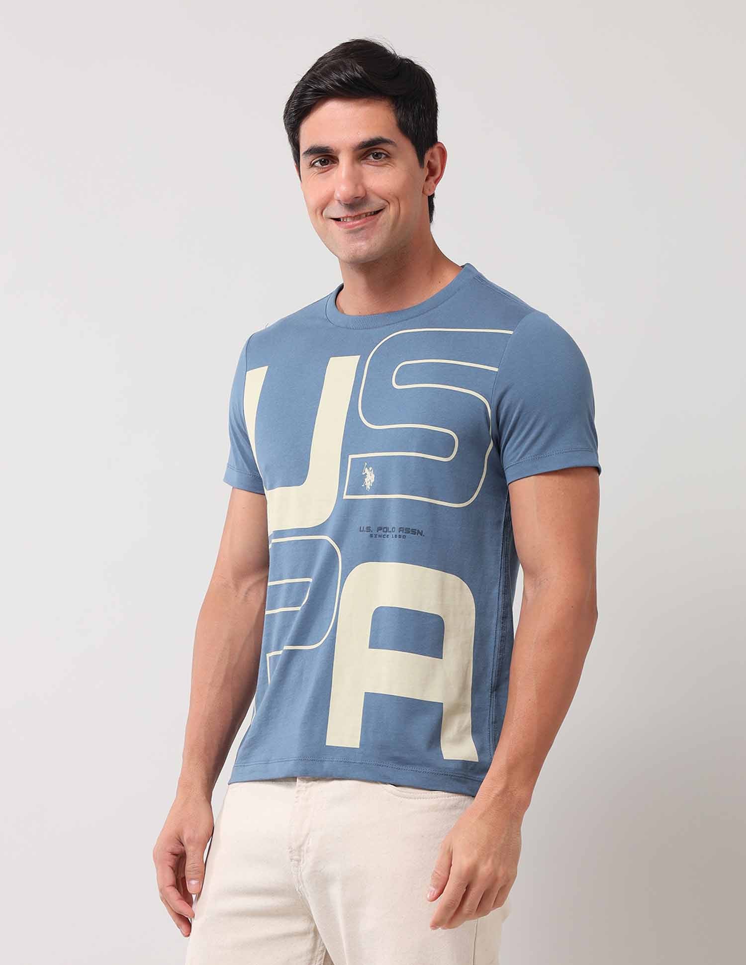 Brand Printed Muscle Fit T-Shirt Blue - U.S. Polo Assn. India | Large