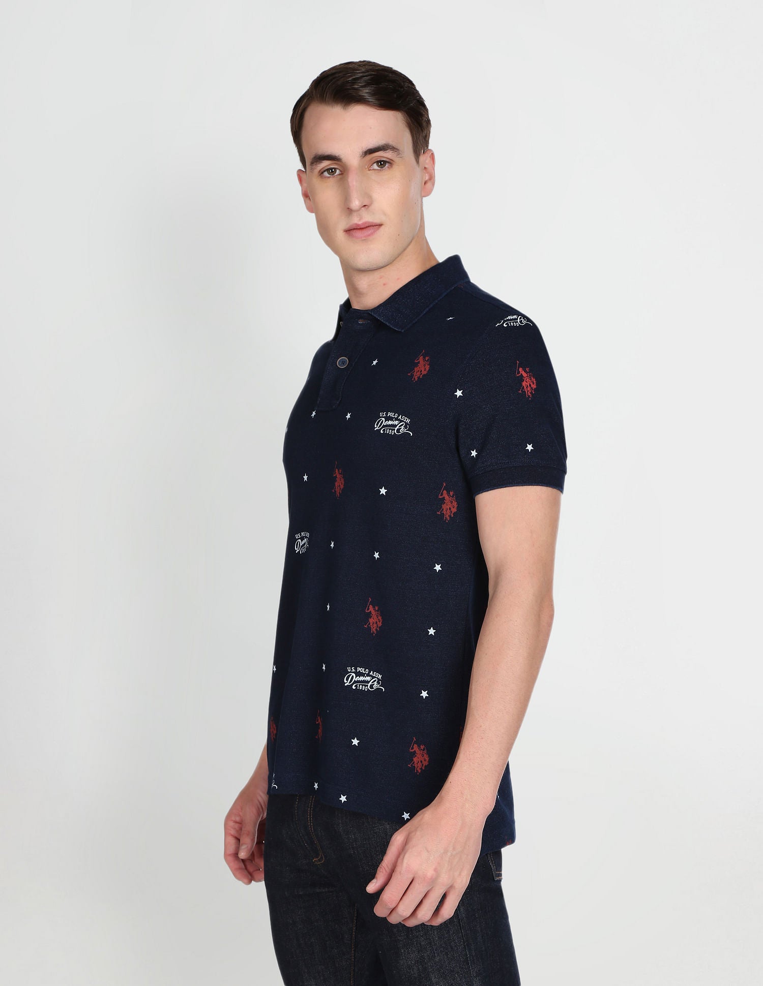 Ribbed Collar Pique Wash Cotton Polo Shirt Indigo - U.S. Polo Assn. India | Large