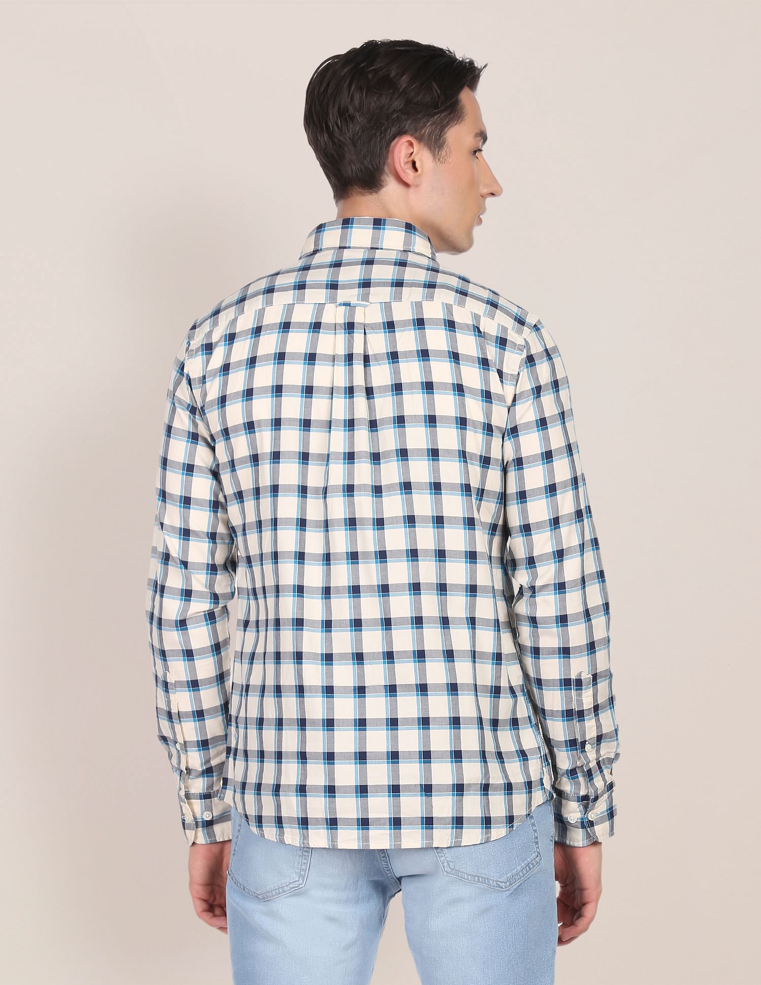 Men Off White Spread Collar Check Casual Shirt Off White - U.S. POLO ASSN. | Large