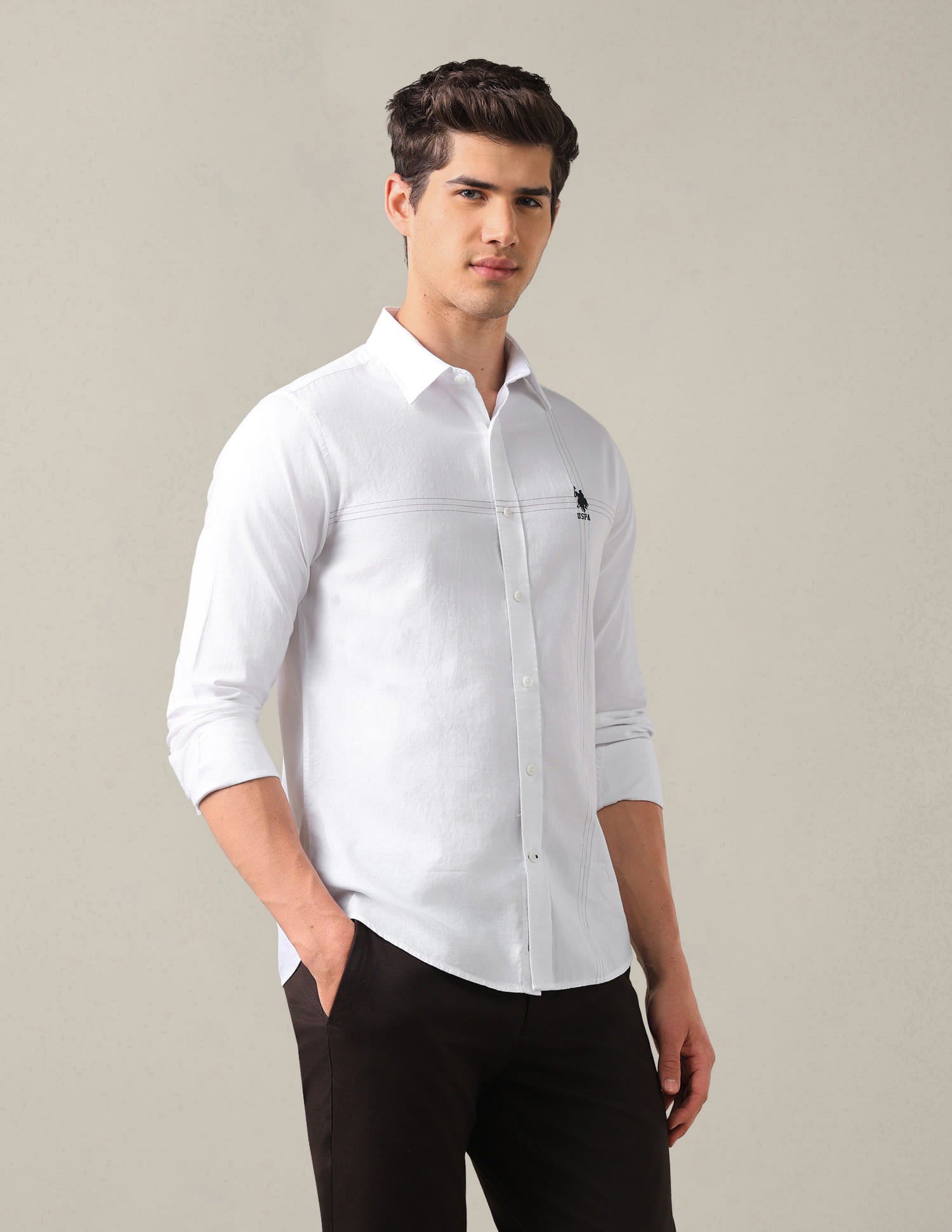 Solid Tailored Fit Shirt White - U.S. Polo Assn. India | Large