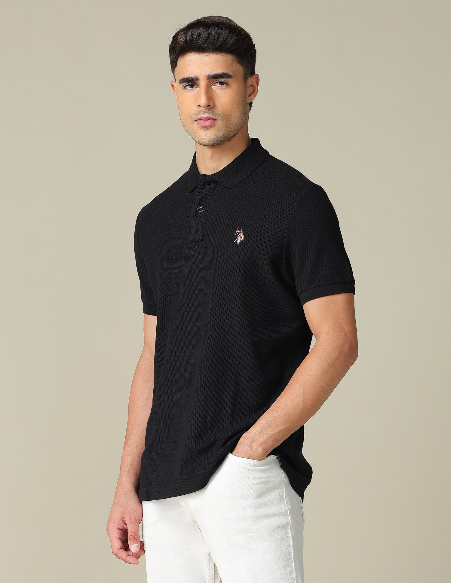 Pure Cotton Muscle Fit Polo Shirt Black - U.S. POLO ASSN. | Large