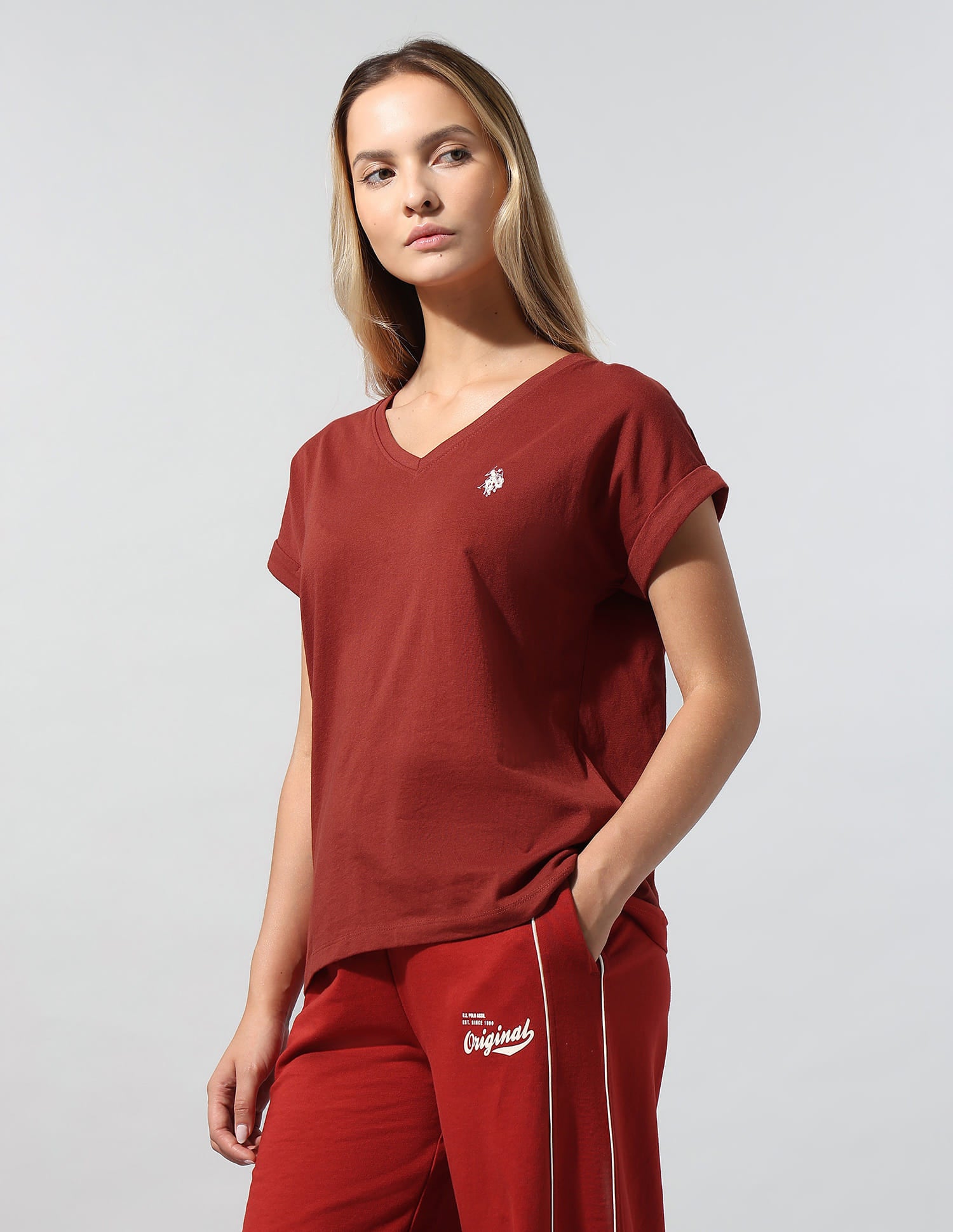 Basic V-Neck Regular T-Shirt Red - U.S. Polo Assn. India | Large