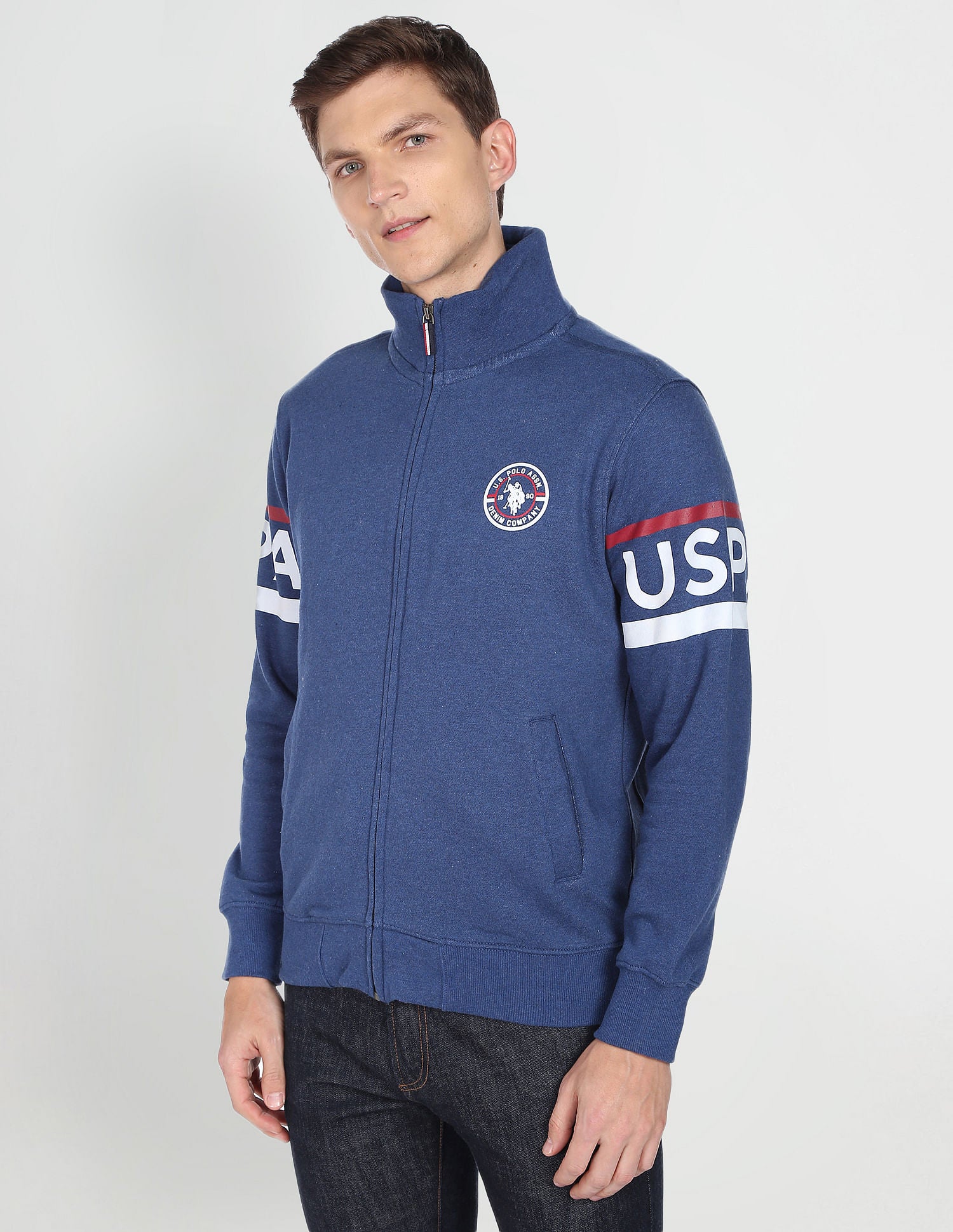 High Neck Heathered Sweatshirt Navy - U.S. POLO ASSN. | Large