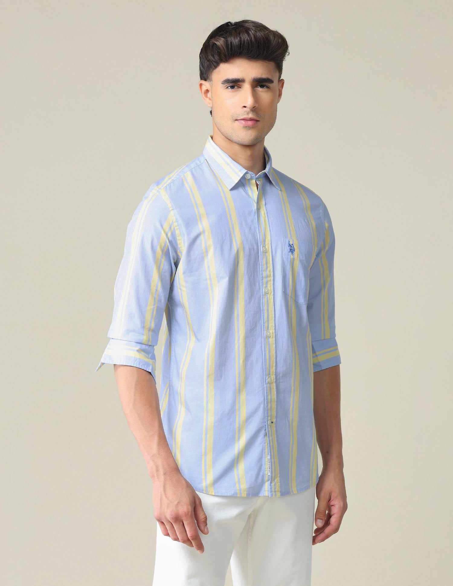 Vertical Stripe Cotton Shirt Blue - U.S. POLO ASSN. | Large