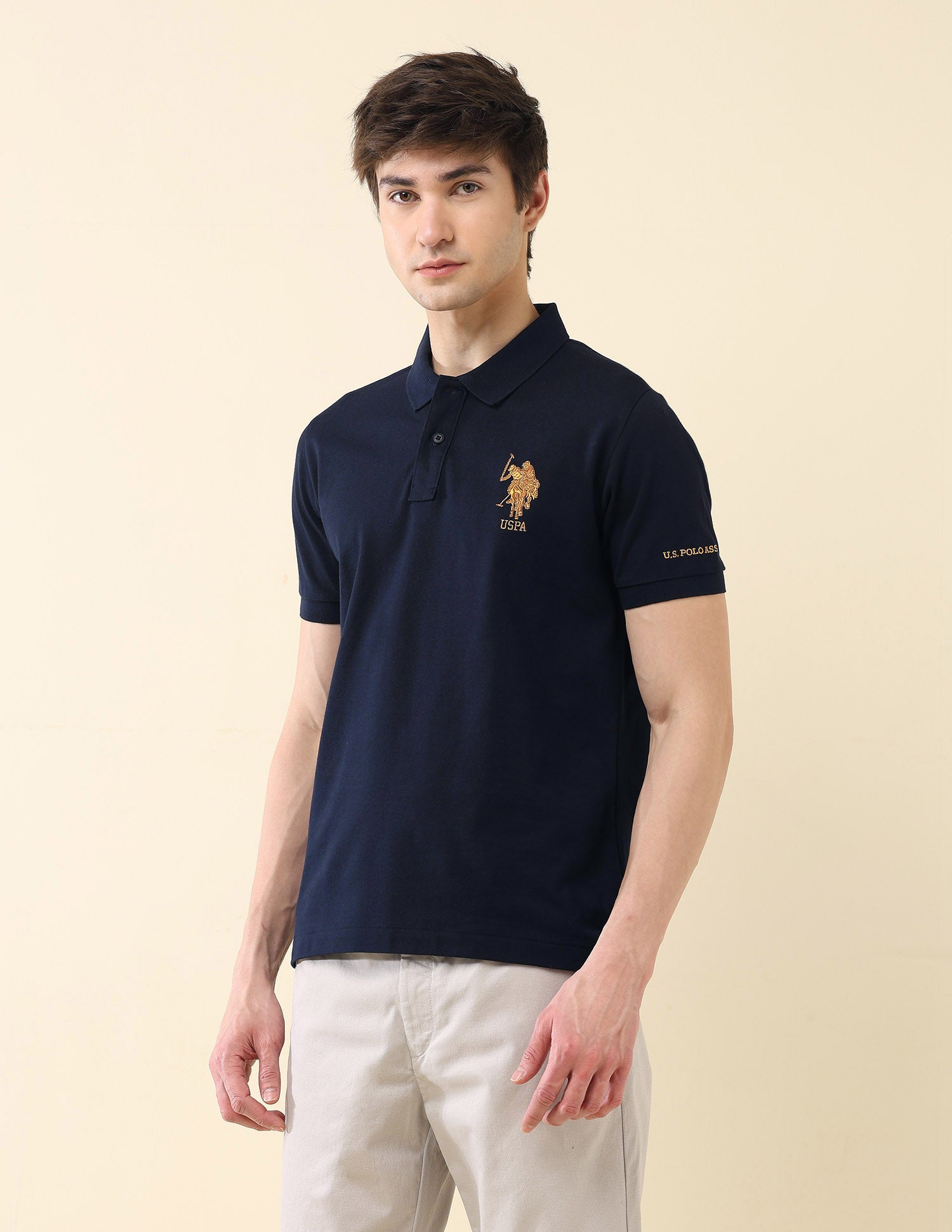 Solid Pure Cotton Gold Cup Polo Shirt Navy - U.S. Polo Assn. India | Large