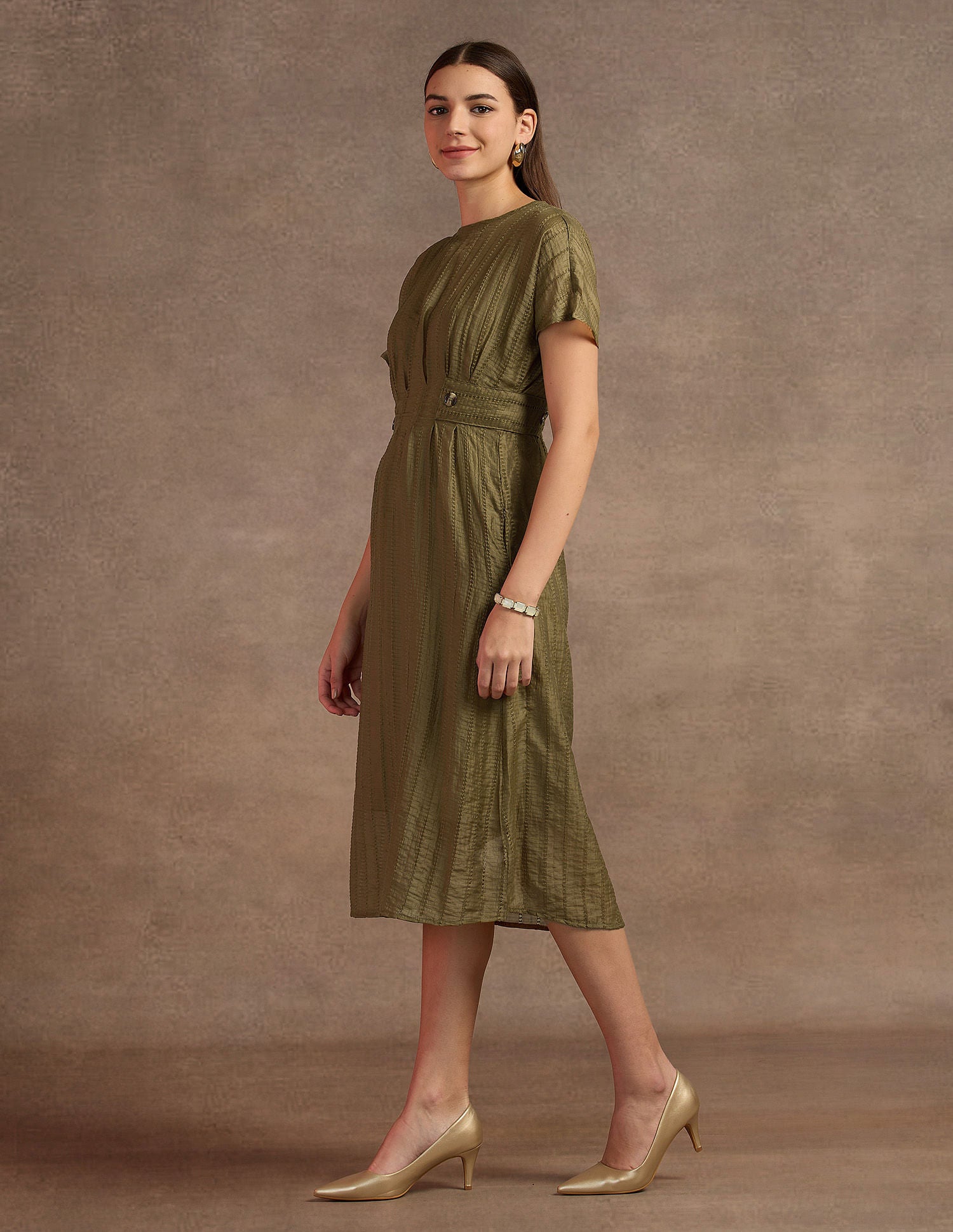 Textured Pattern A-Line Dress Green - U.S. POLO ASSN. | Large