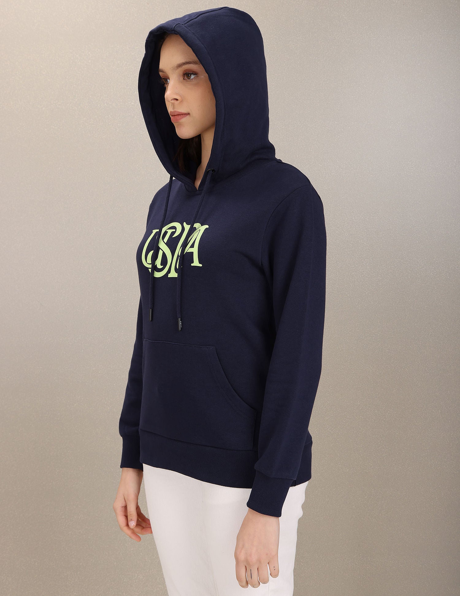 Hooded Typography Print Sweatshirt Navy - U.S. Polo Assn. India | Large
