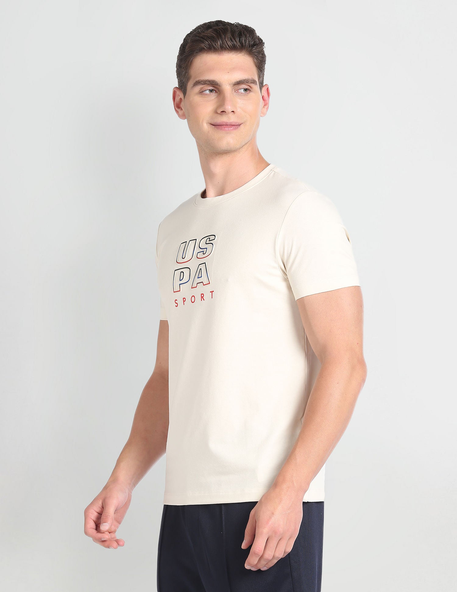 Slim Fit Brand Print T-Shirt Beige - U.S. Polo Assn. India | Large