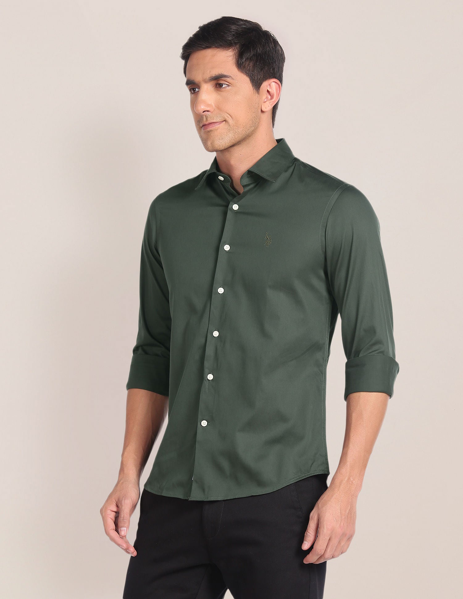 Cutaway Collar Solid Shirt Green - U.S. POLO ASSN. | Large