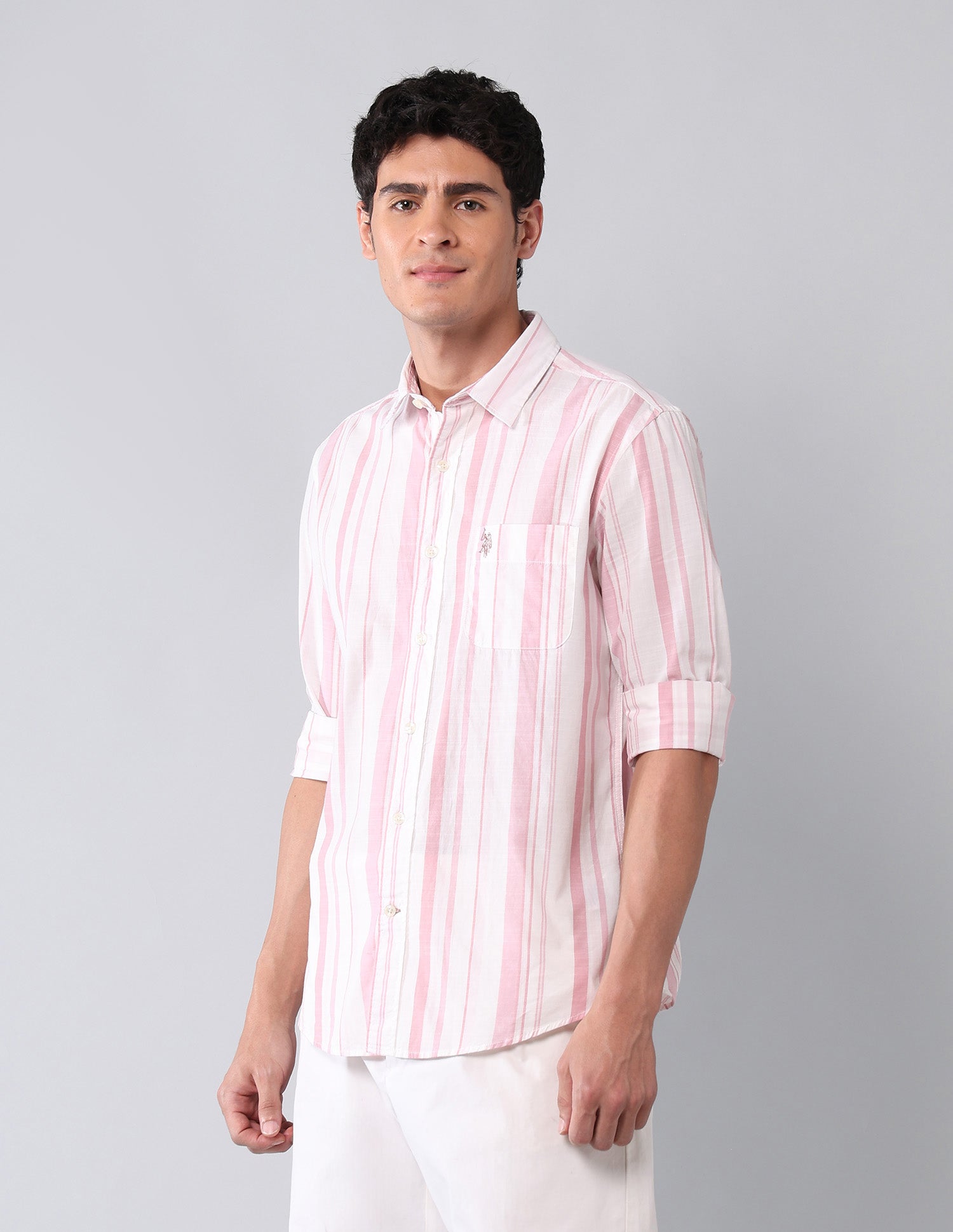 Vertical Striped Pure Cotton Shirt Pink - U.S. Polo Assn. India | Large