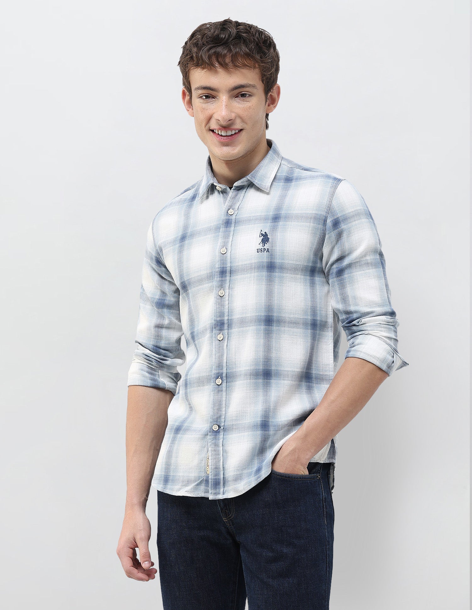 Plaid Checked Regular Fit Shirt Blue - U.S. Polo Assn. India | Large