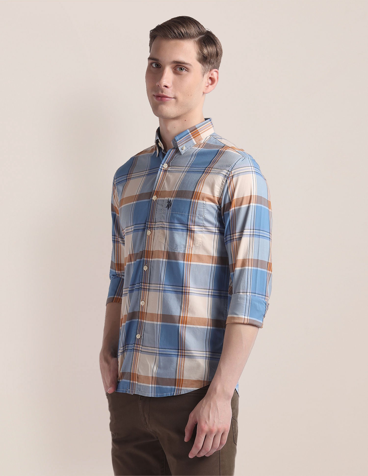 Pure Cotton Plaid Shirt Blue - U.S. Polo Assn. India | Large
