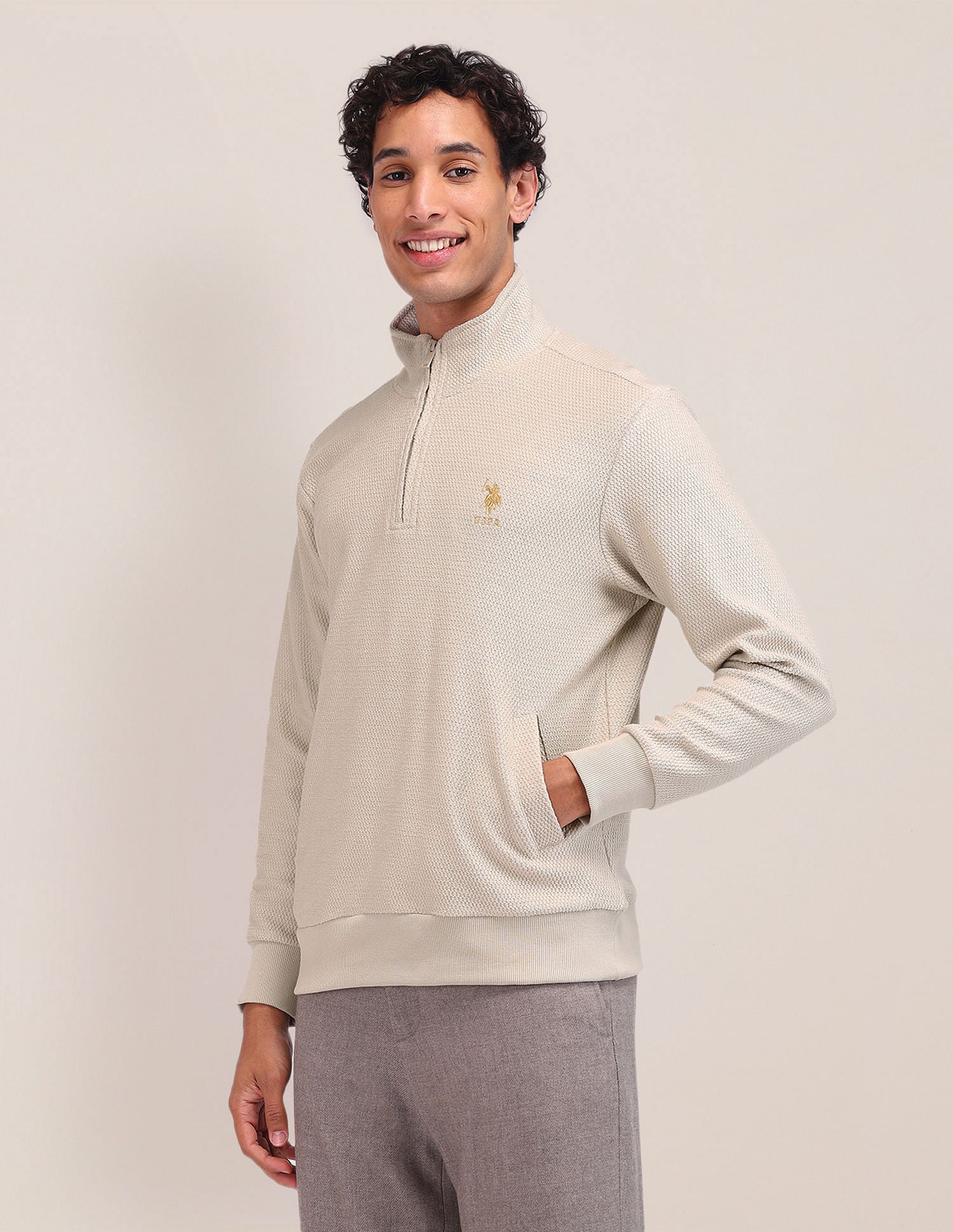 Regular fit Solid Sweatshirt Beige - U.S. Polo Assn. India | Large