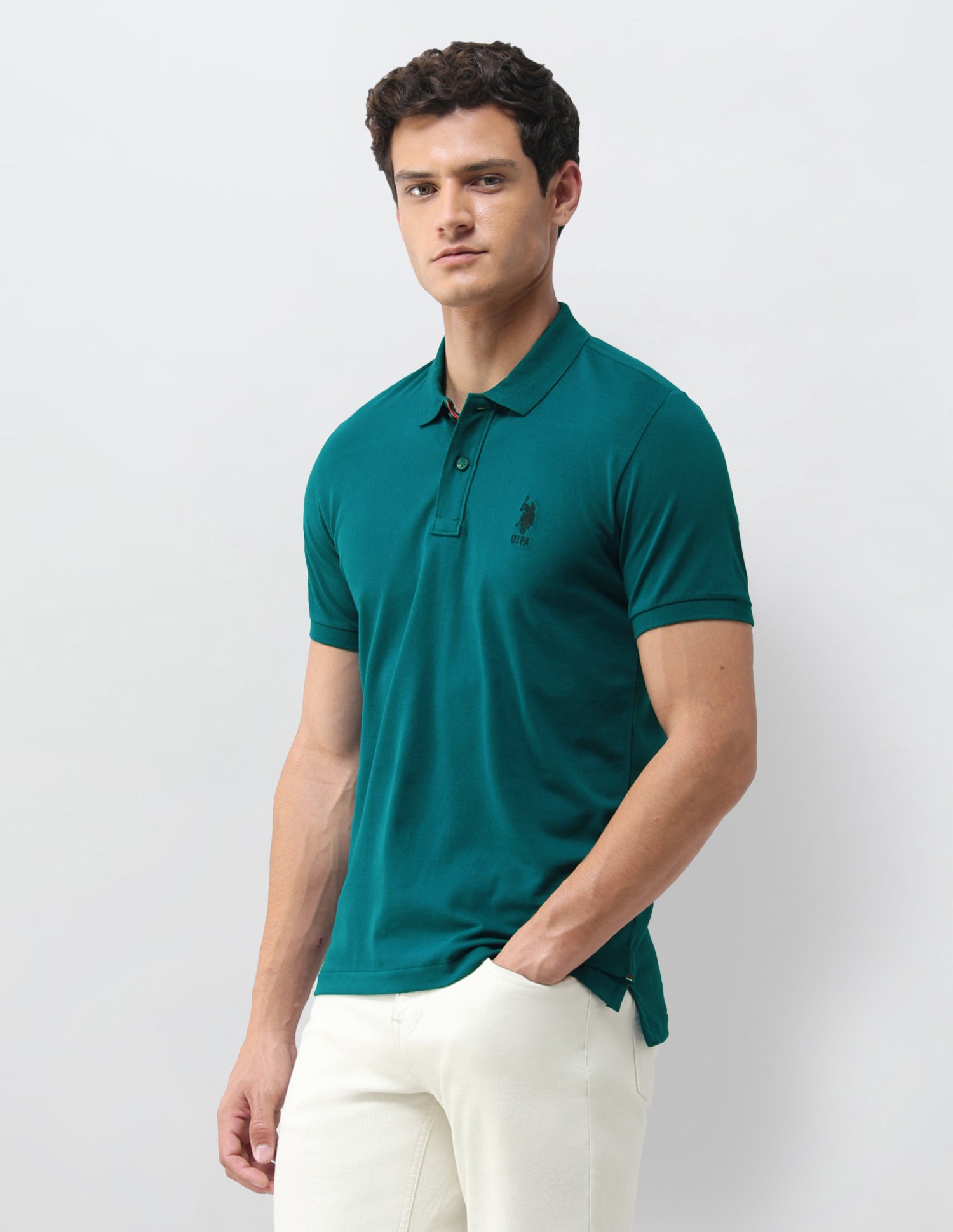 Solid Slim Fit Polo Shirt Dark Green - U.S. Polo Assn. India | Large
