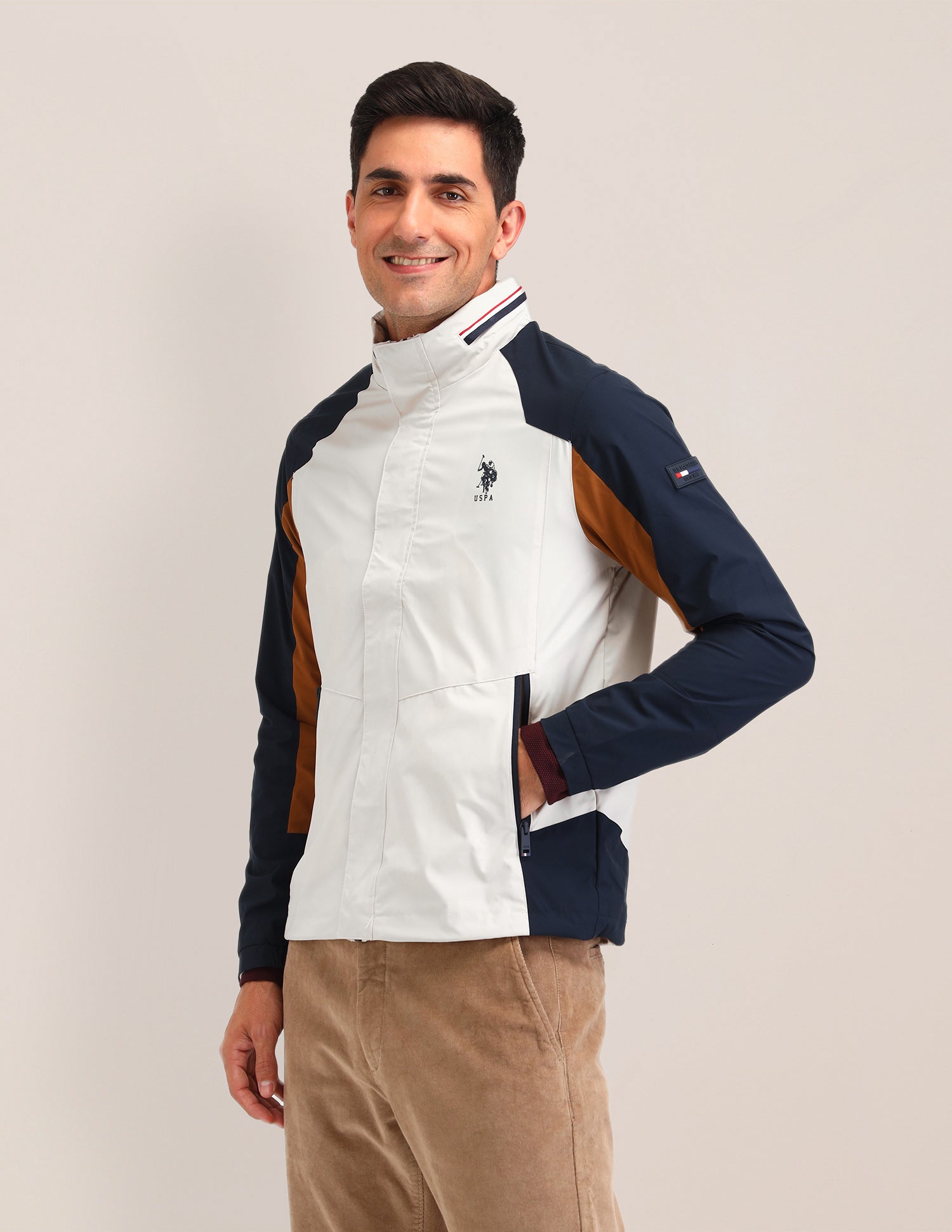 Colour blocked Regular Fit Jacket Ecru - U.S. POLO ASSN. | Large