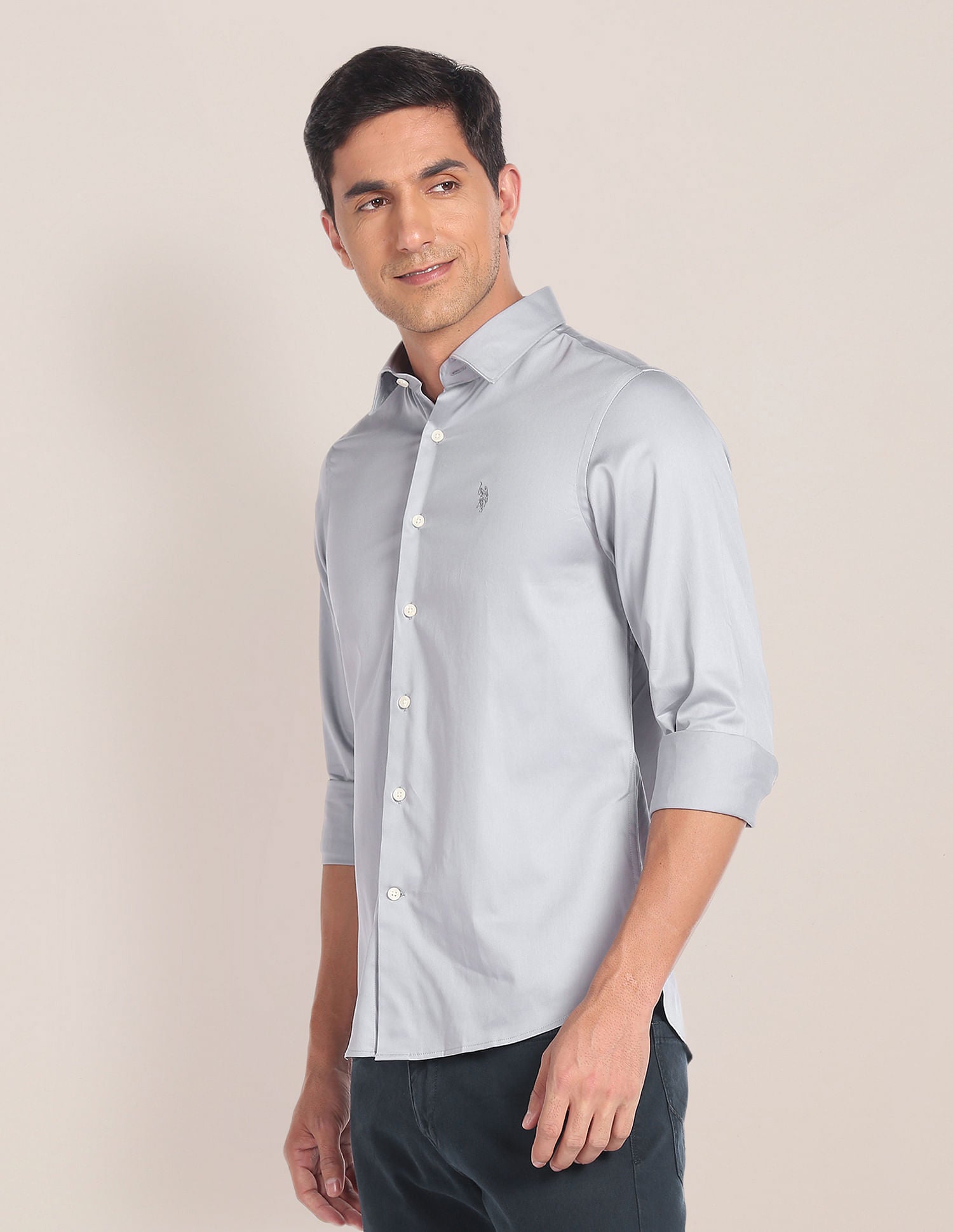 Cutaway Collar Solid Shirt Grey - U.S. POLO ASSN. | Large